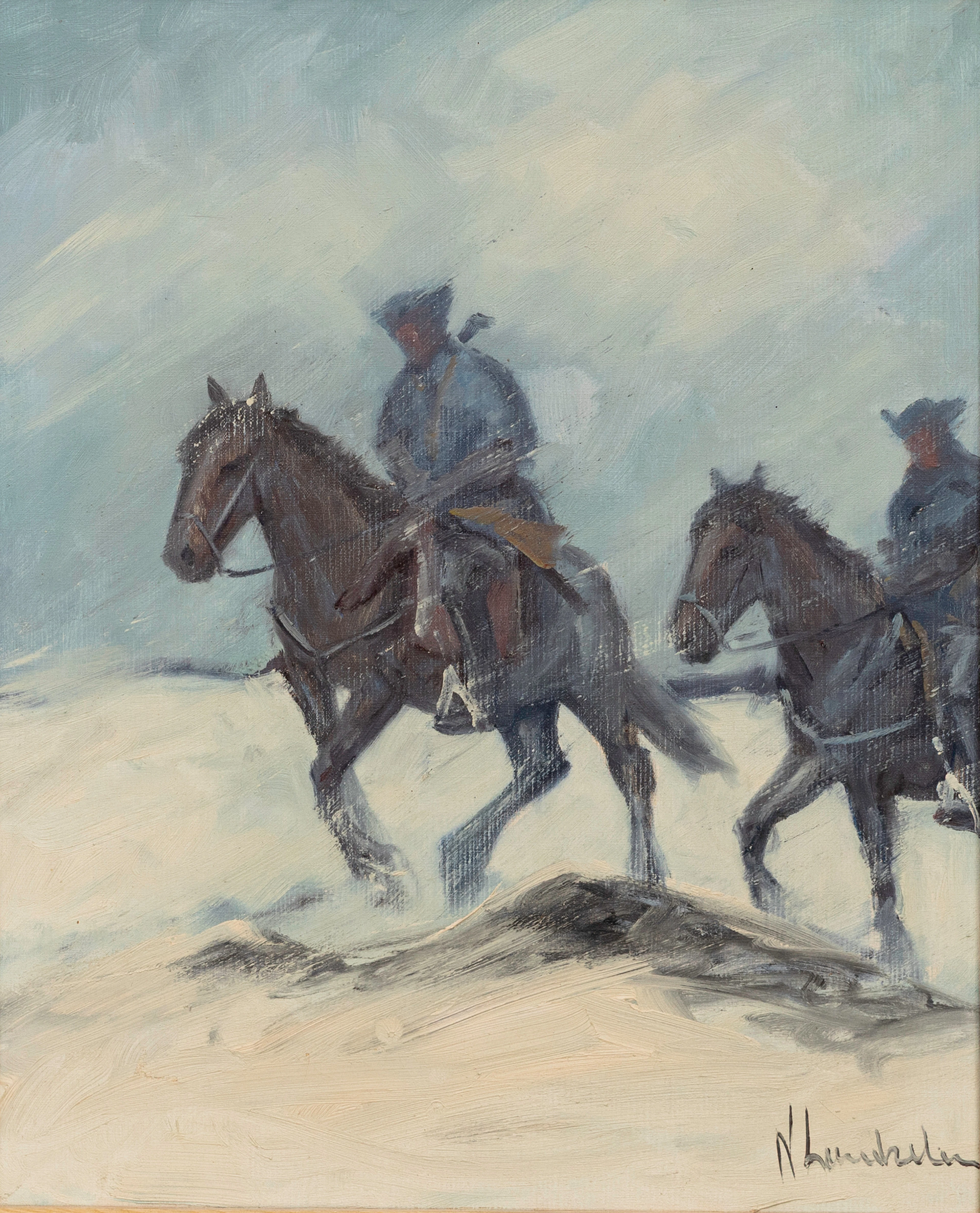 ILS LANDELIUS. Karoliner till häst, olja på duk, signerad, N. Landelius.