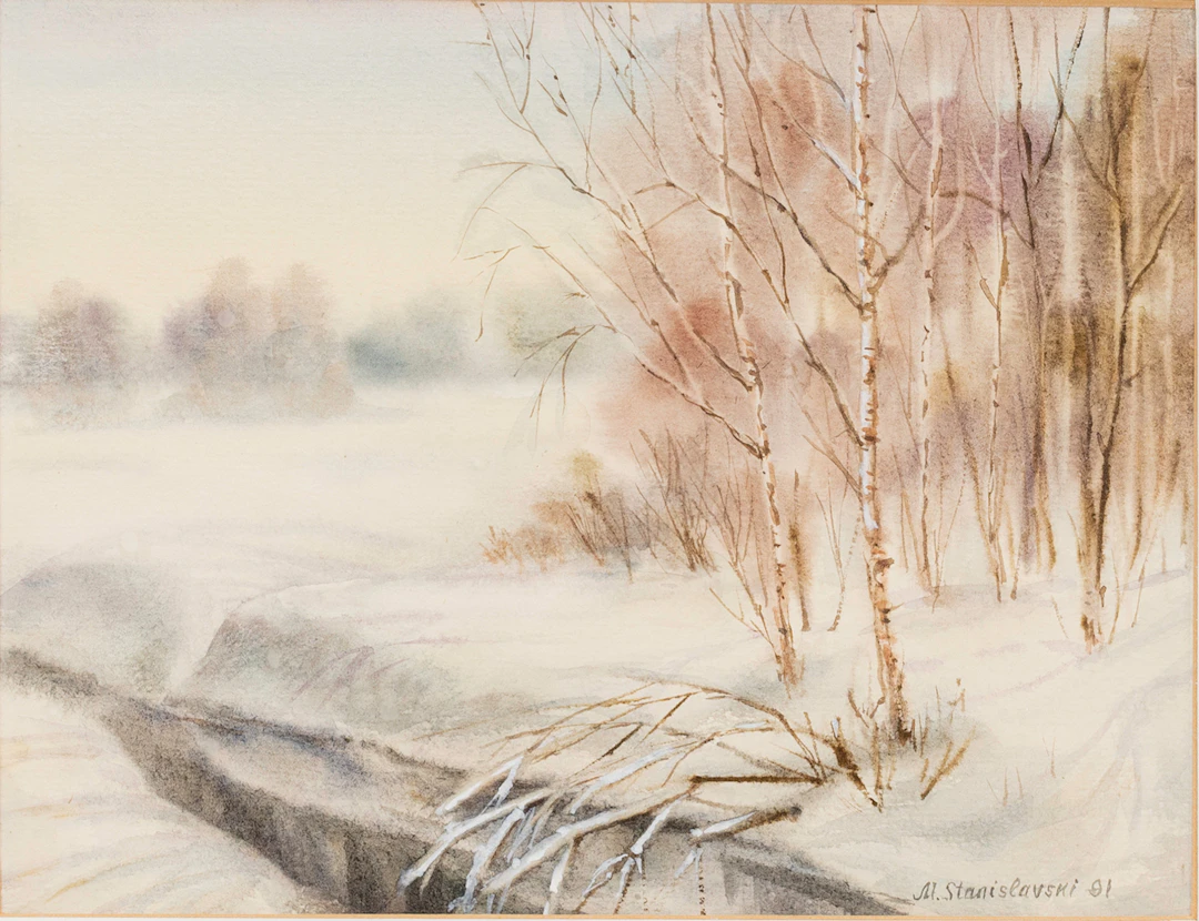 MARIA GINZBURG (MARIA STANISLAVSKI, FÖDD 1955). Vinterlandskap, akvarell