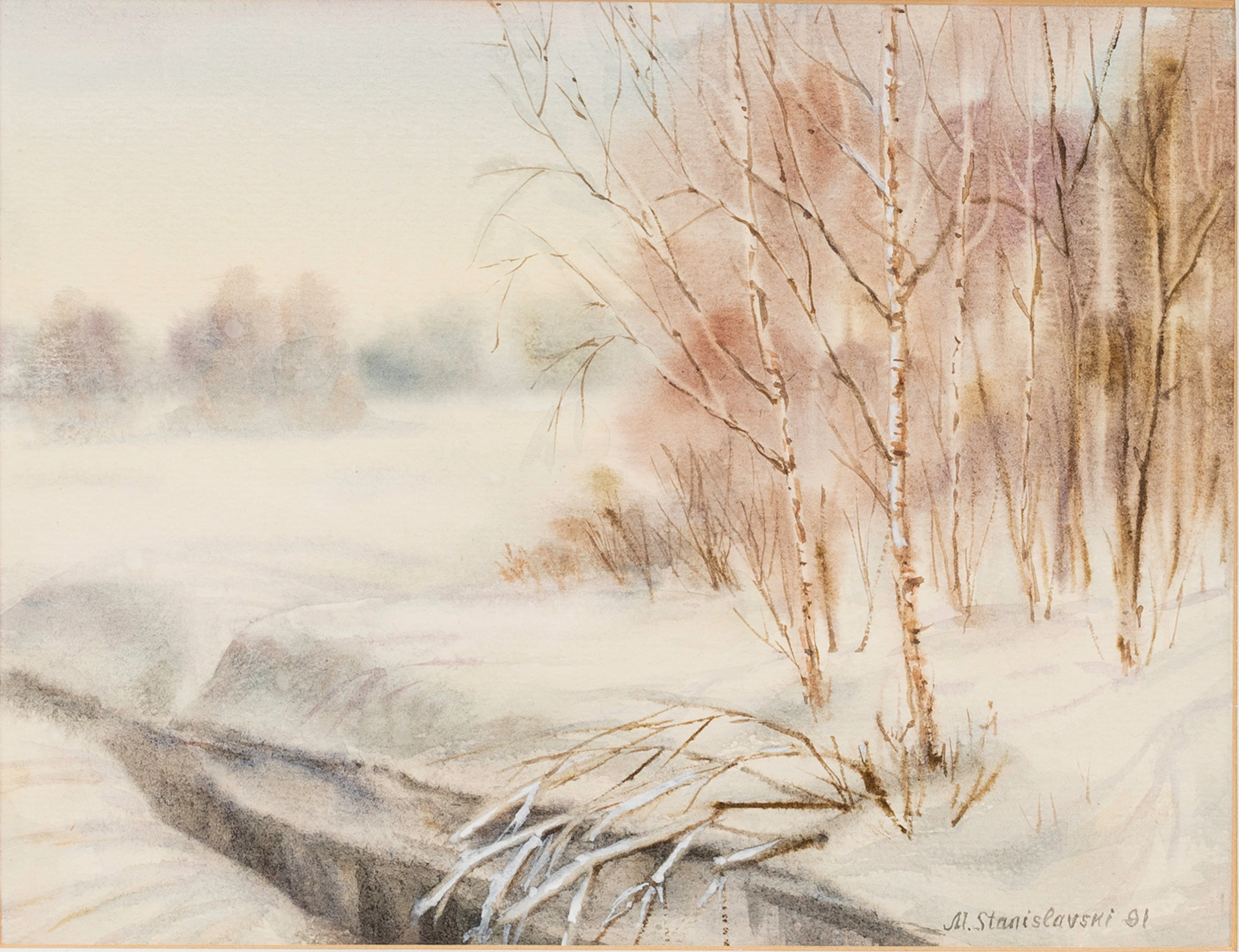 MARIA GINZBURG (MARIA STANISLAVSKI, FÖDD 1955). Vinterlandskap, akvarell