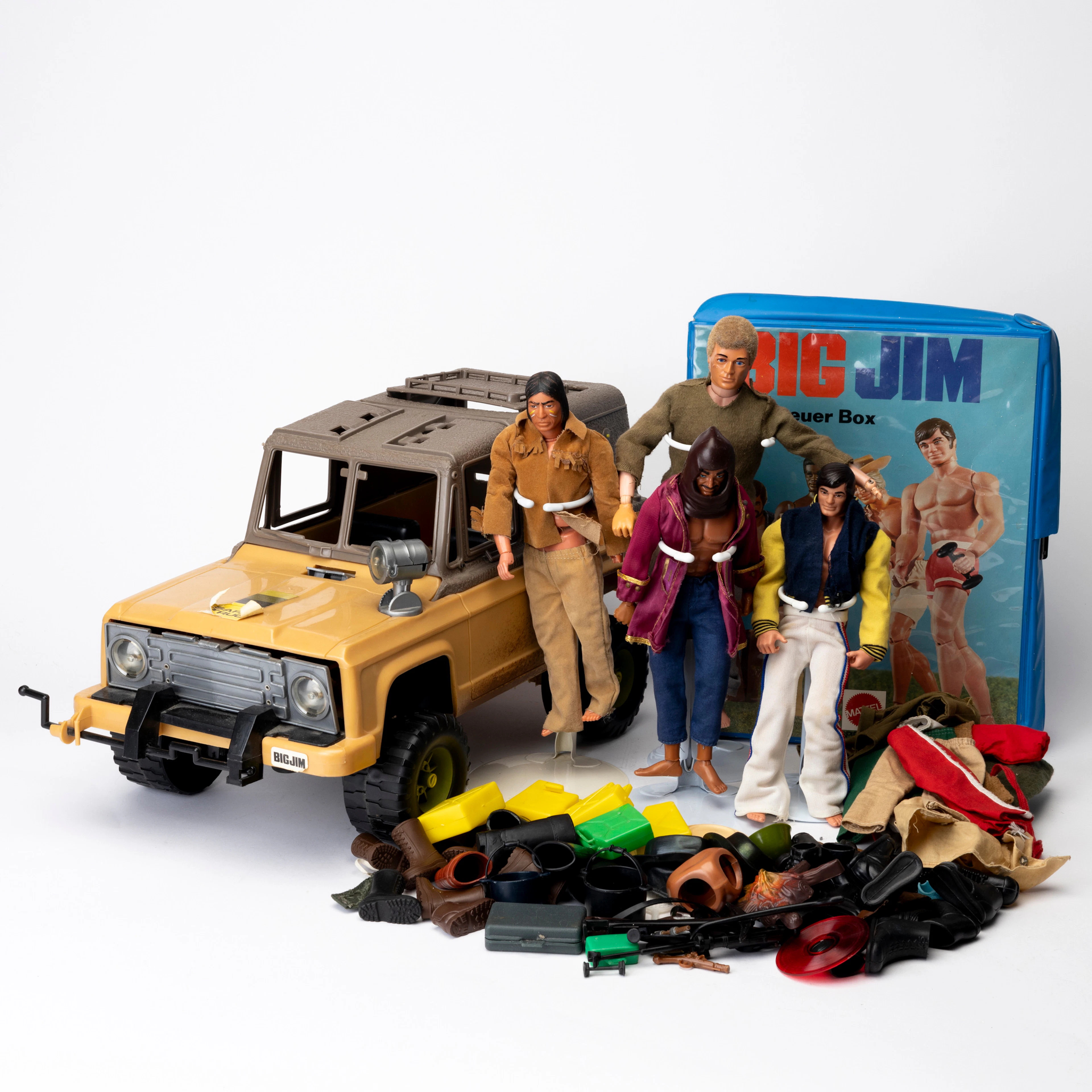 BIG JIM, Actionfigurer, med väska, kläder, Safari-truck samt tillbehör