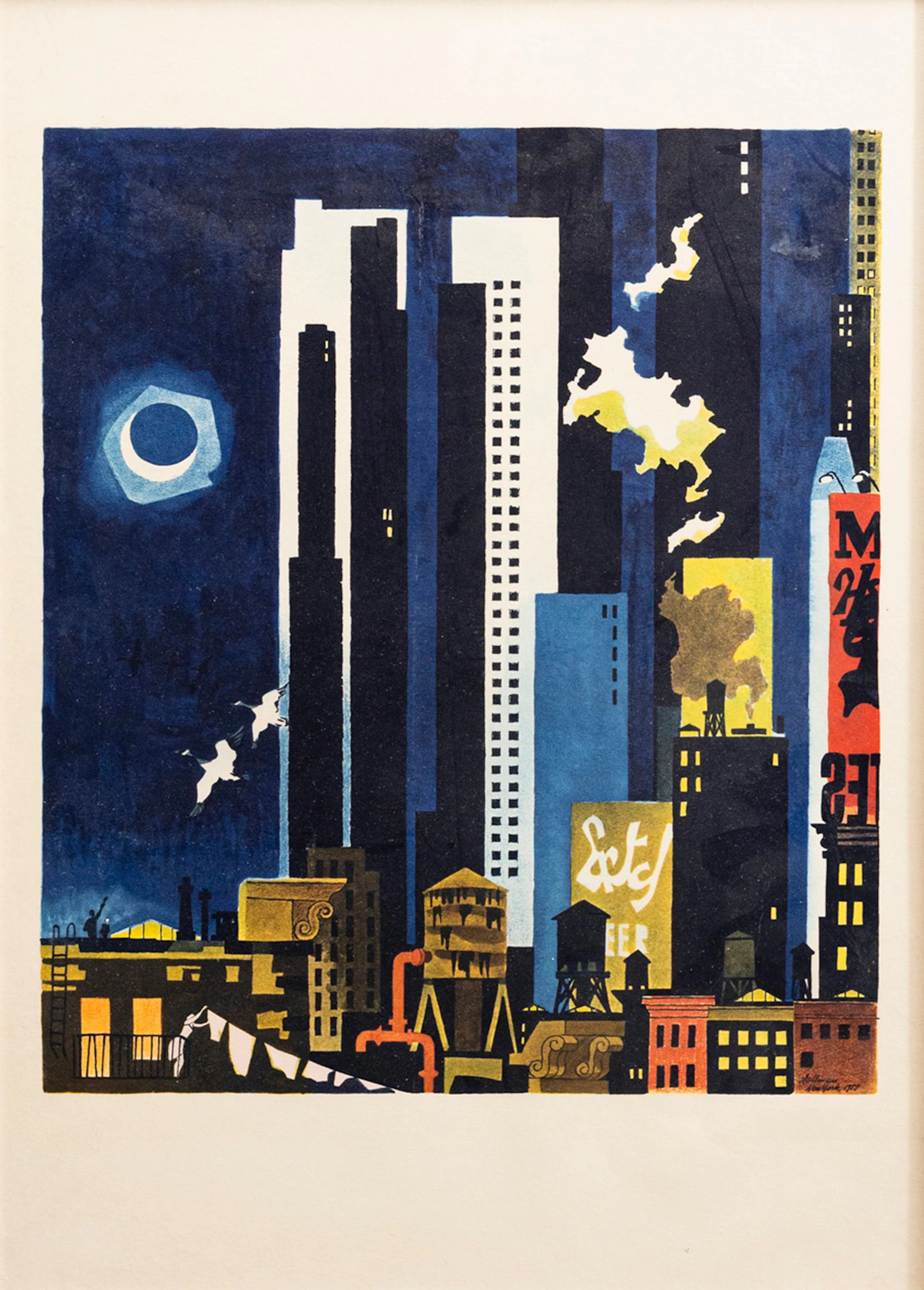 ADOLF HALLMAN (1893-1968). Skyskrapor, offsettryck, New york, signerad