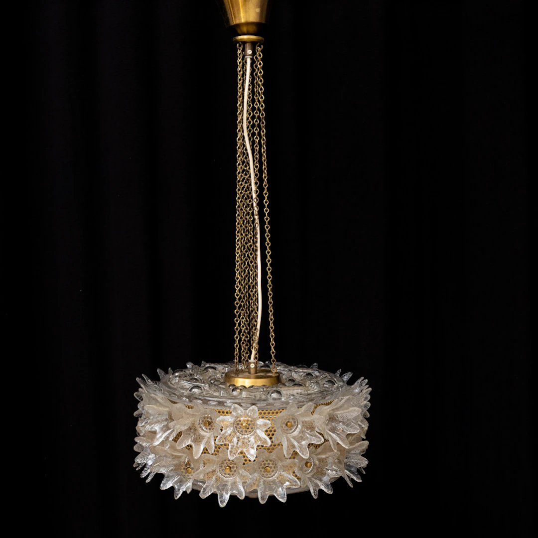 TAKLAMPA, mässing, glas, troligen Orrefors, 1900-talets andra hälft.