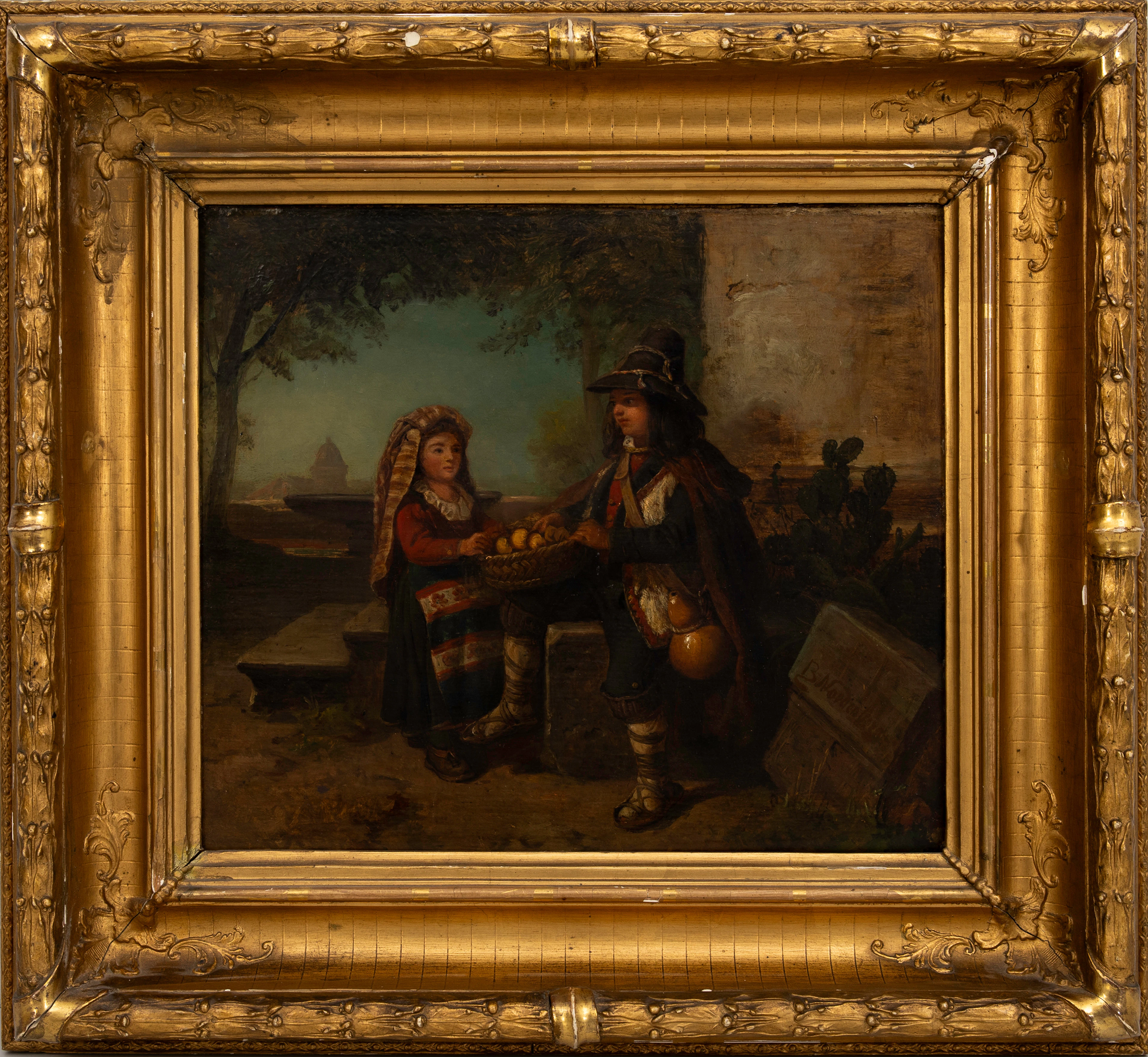 BENGT NORDENBERG. Figurscen med barn, Italien, olja på pannå, signerad