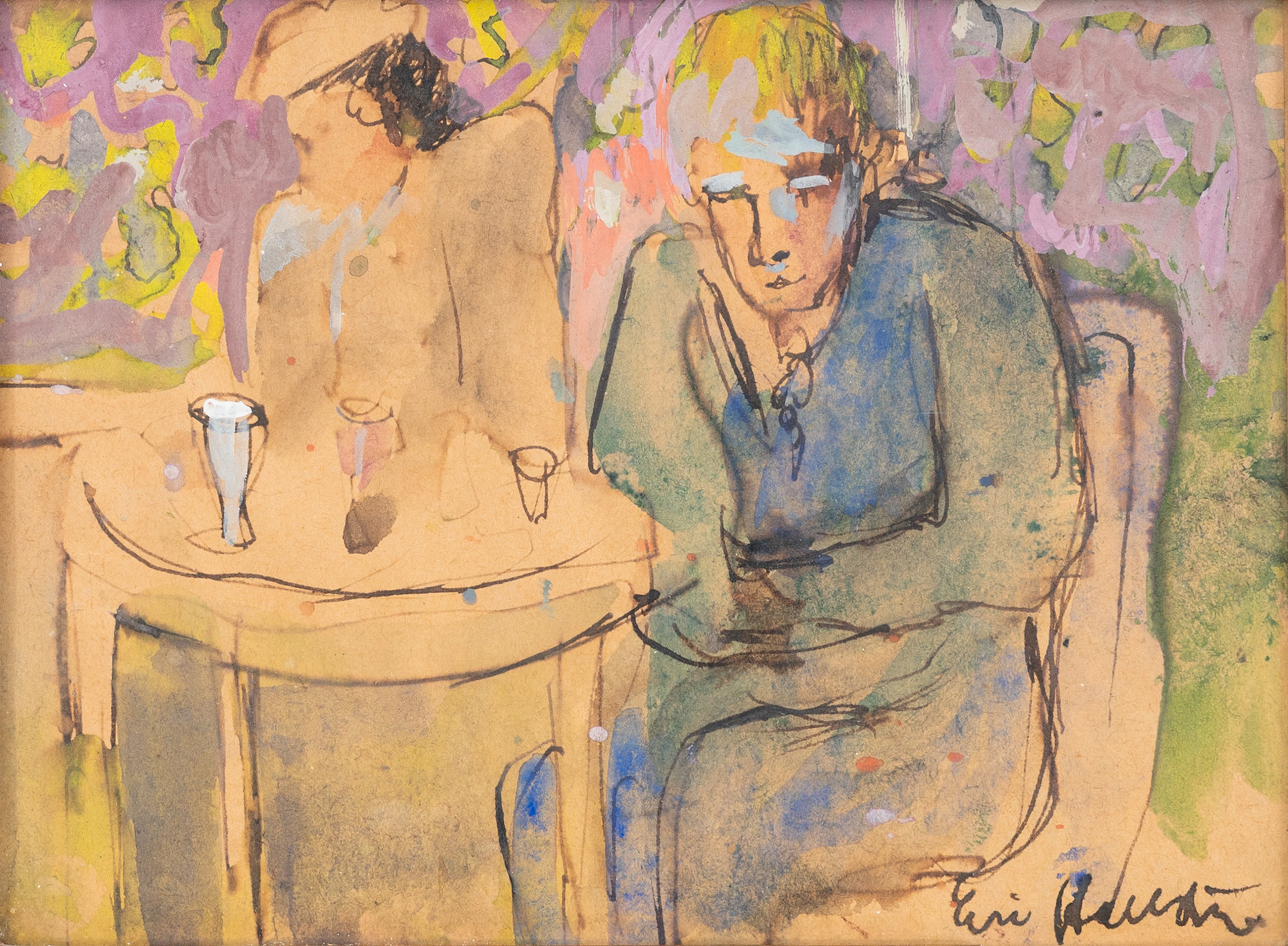 ERIK HALLSTRÖM (1893-1946). Servering, gouache, signerad, 1900-talets