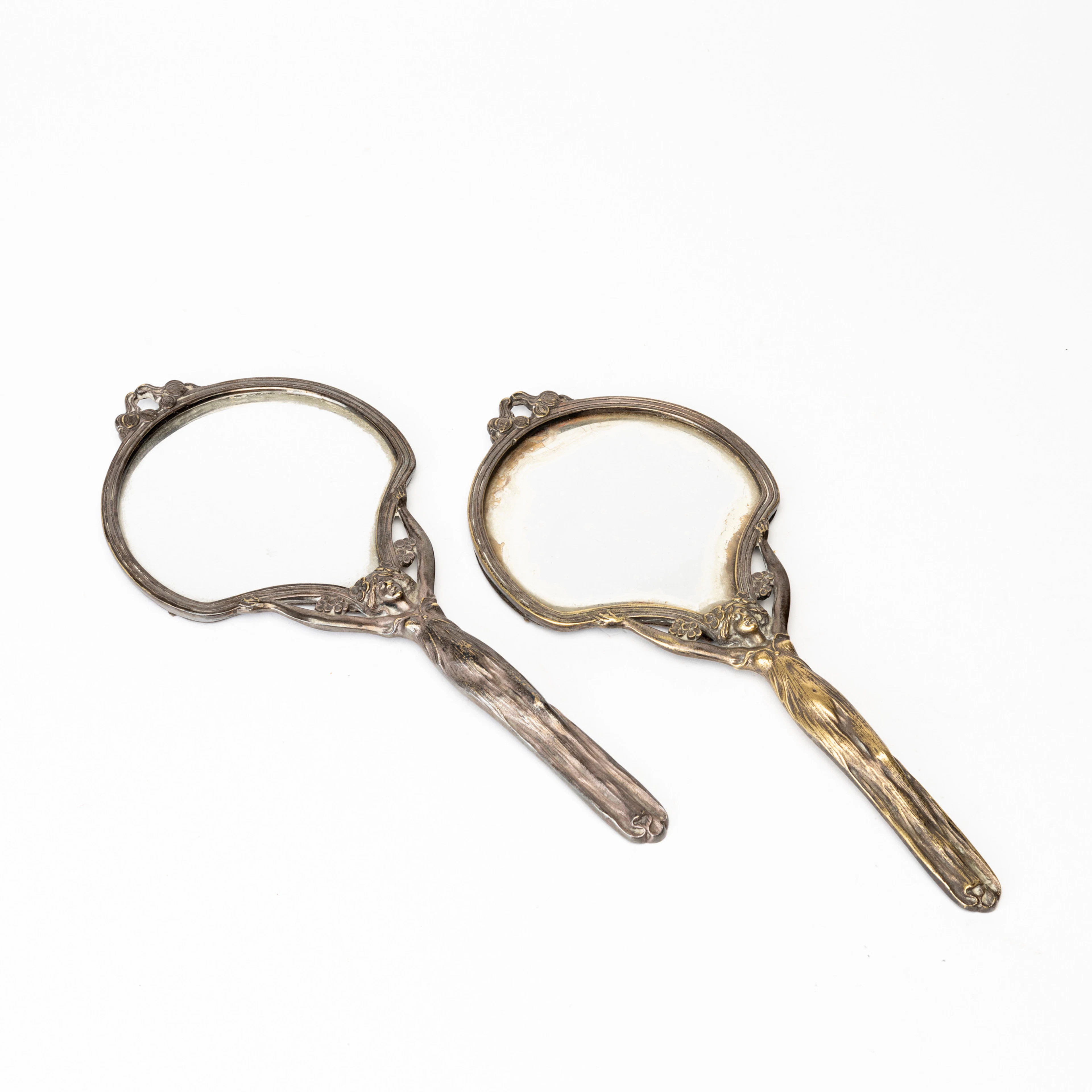HANDSPEGLAR 2 st, nysilver, jugendstil, 1900-tal.