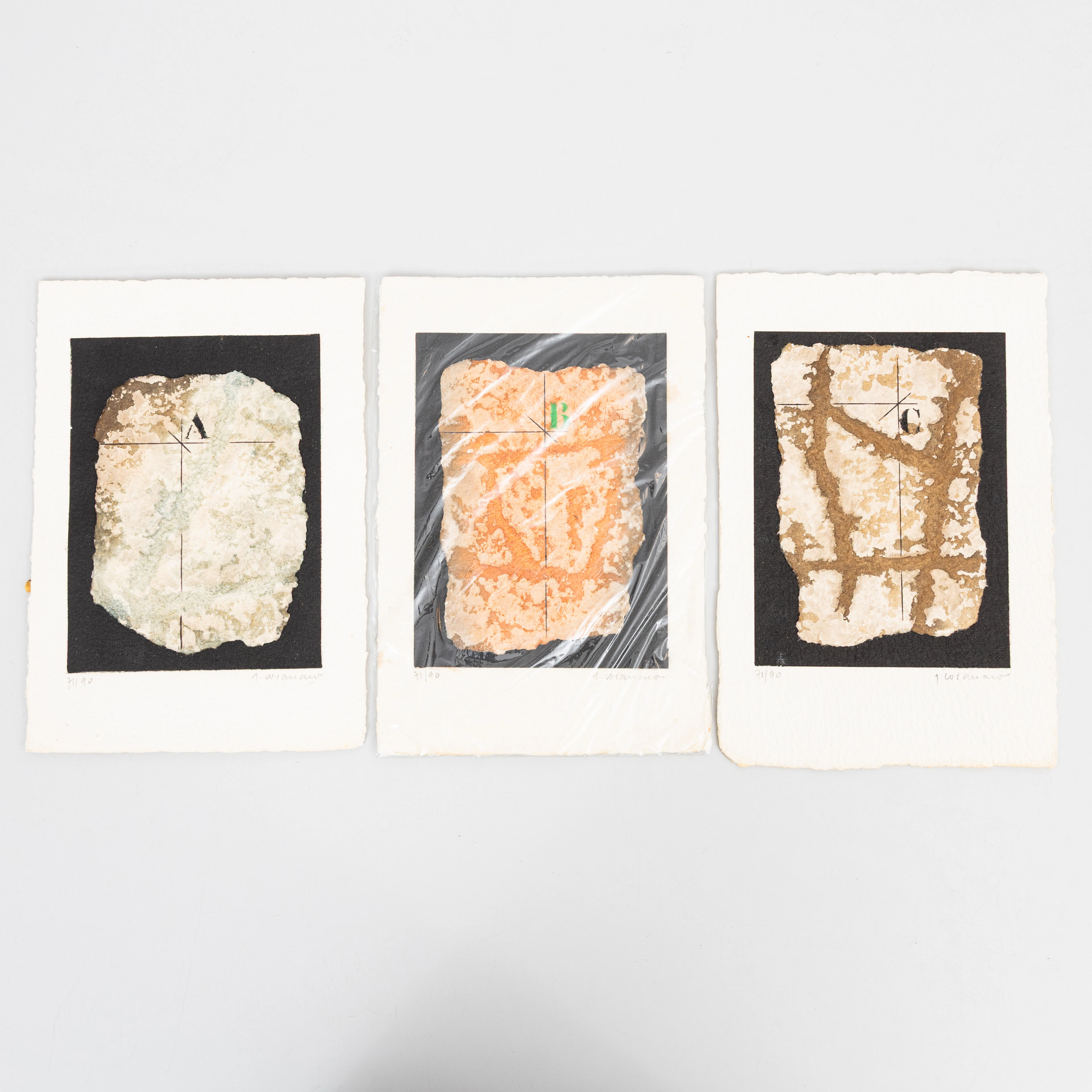 JAMES COIGNARD. Abstrakta kompositioner, A,B och C, 3 st, carborundumetsningar