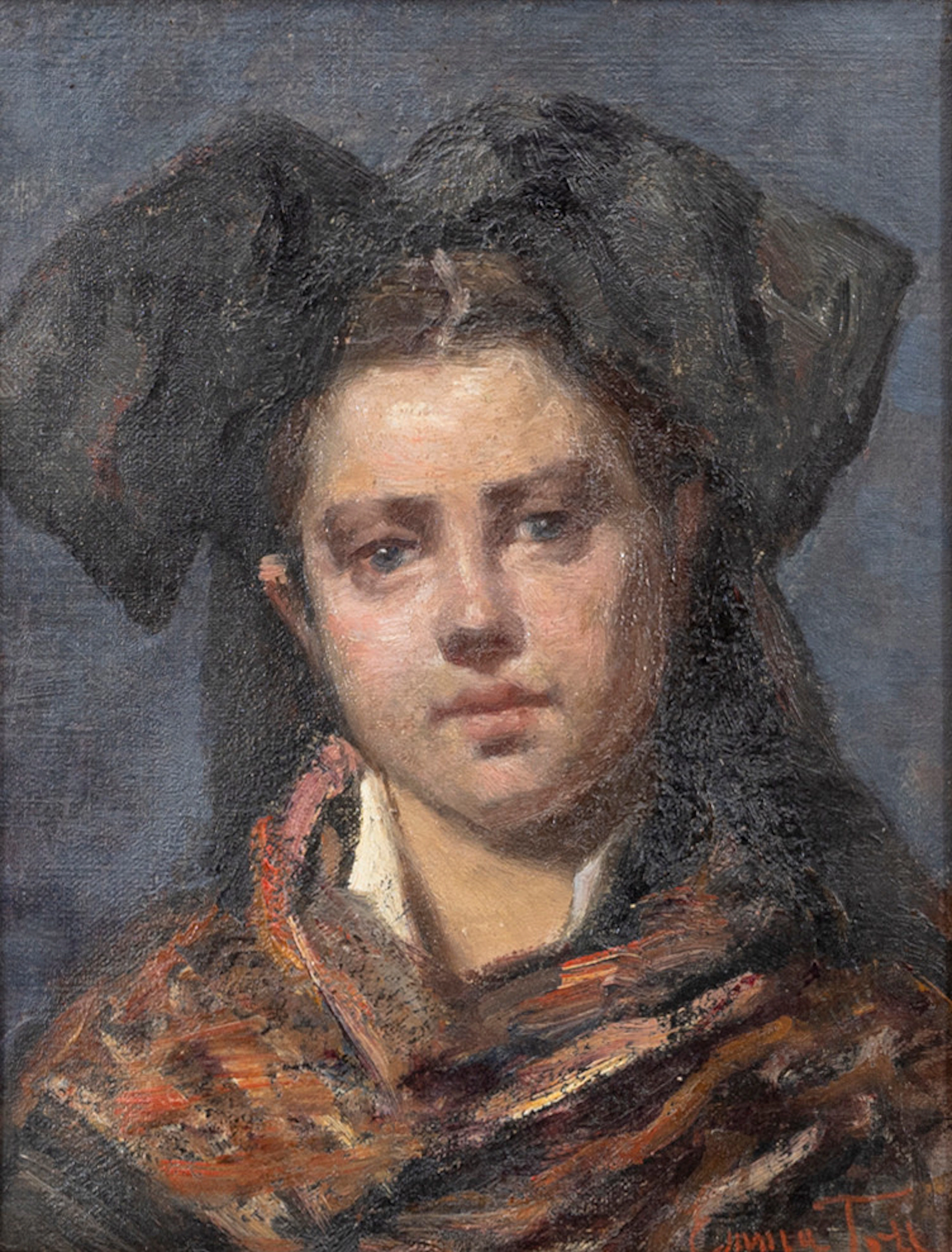 EMMA TOLL. Porträtt på flicka, olja på duk, signerad. 1800-talets andra hälft.
