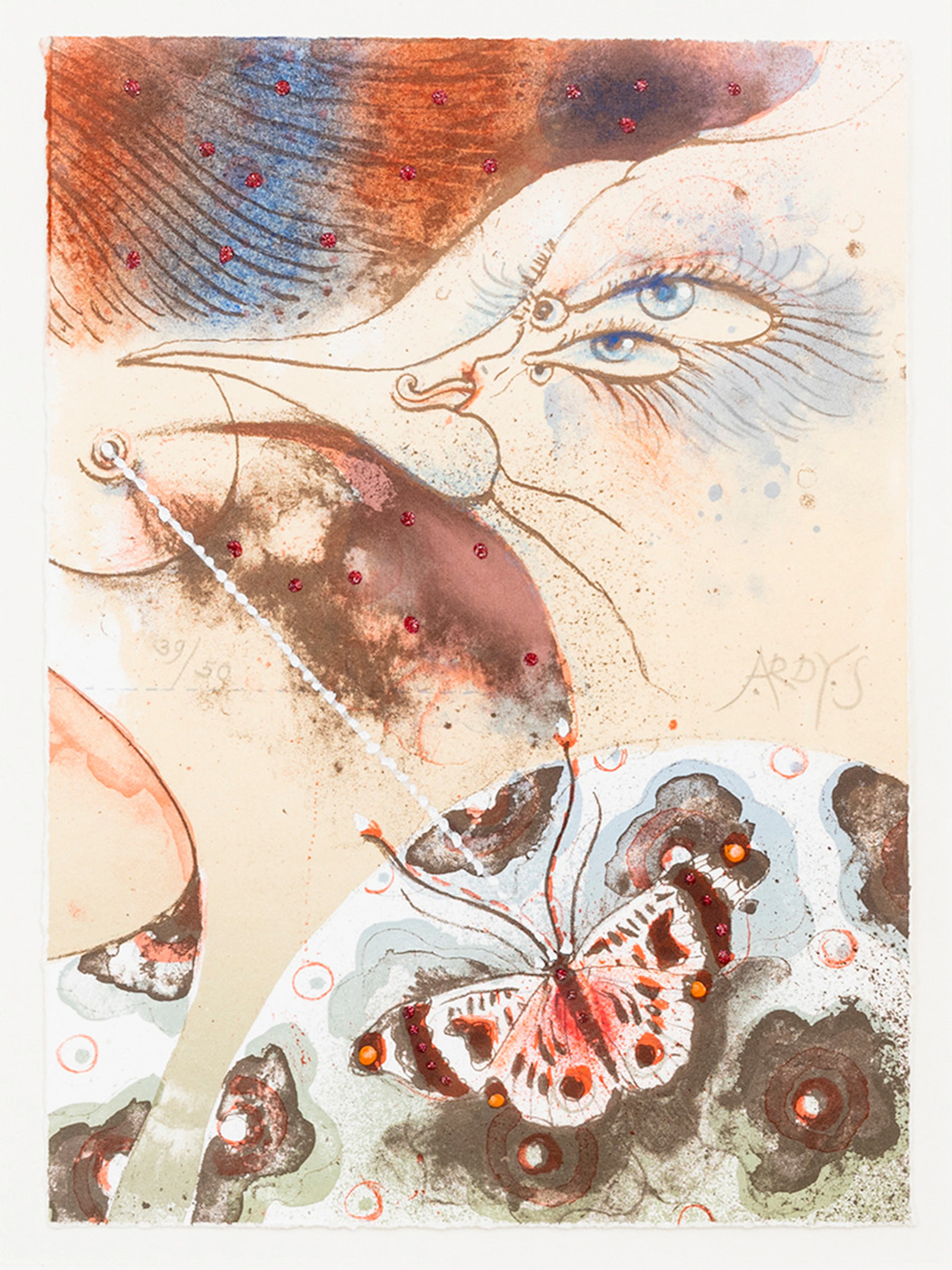 ARDY STRÜWER. Surrealistisk komposition, färglitografi, signerad, Ardy S.