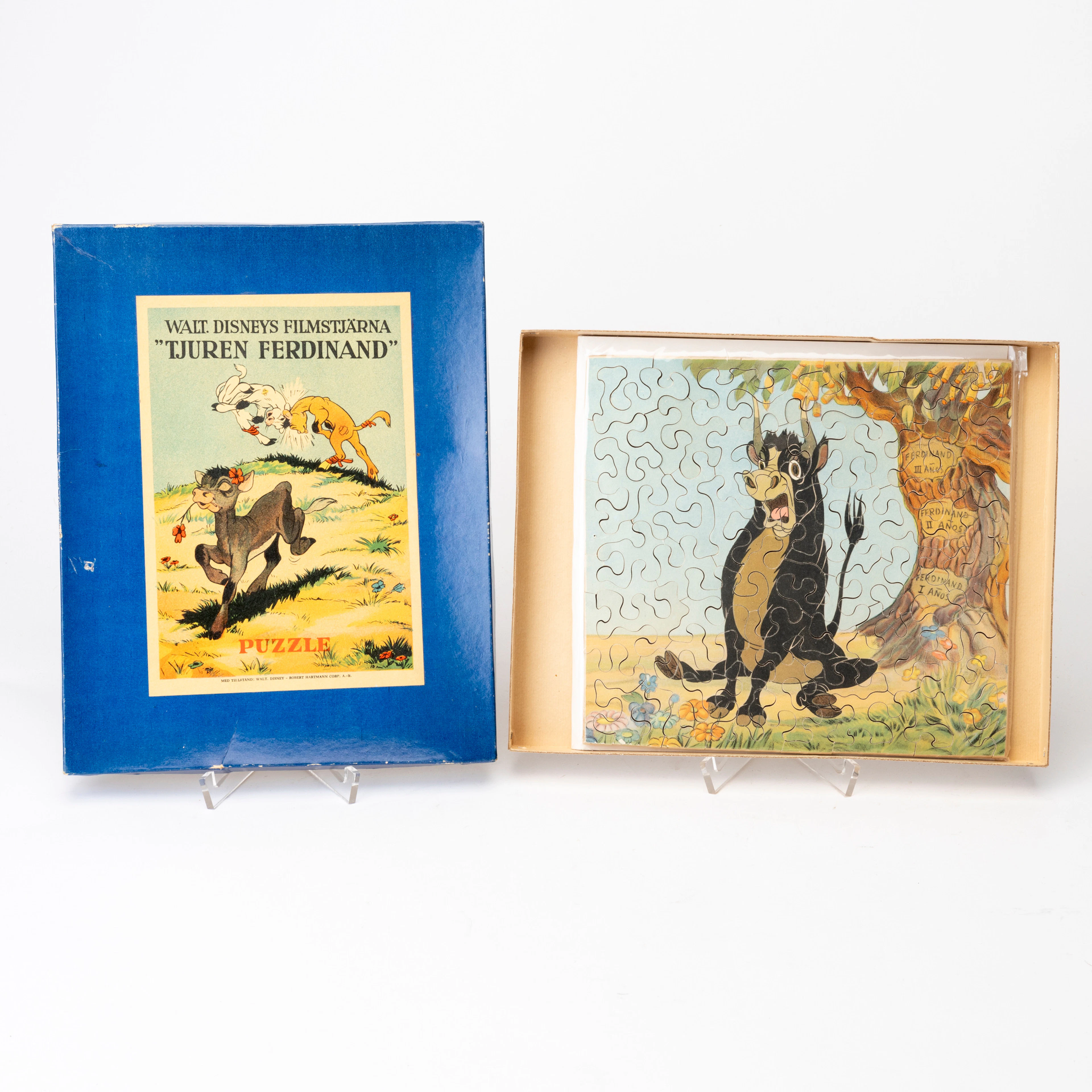 PUSSEL, i orginalkartong, "Tjuren Ferdinand", Walt Disney Robert Hartmann corp.