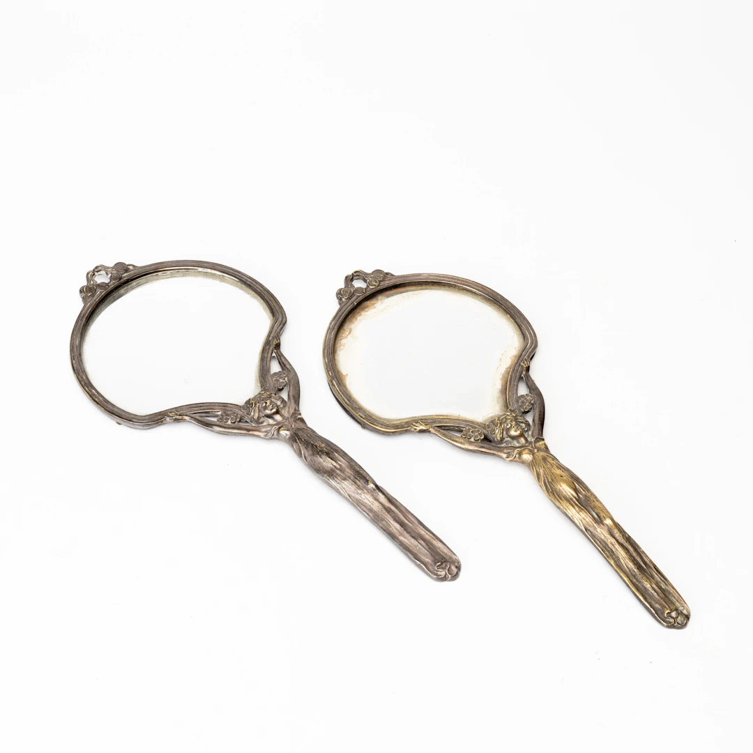 HANDSPEGLAR 2 st, nysilver, jugendstil, 1900-tal.