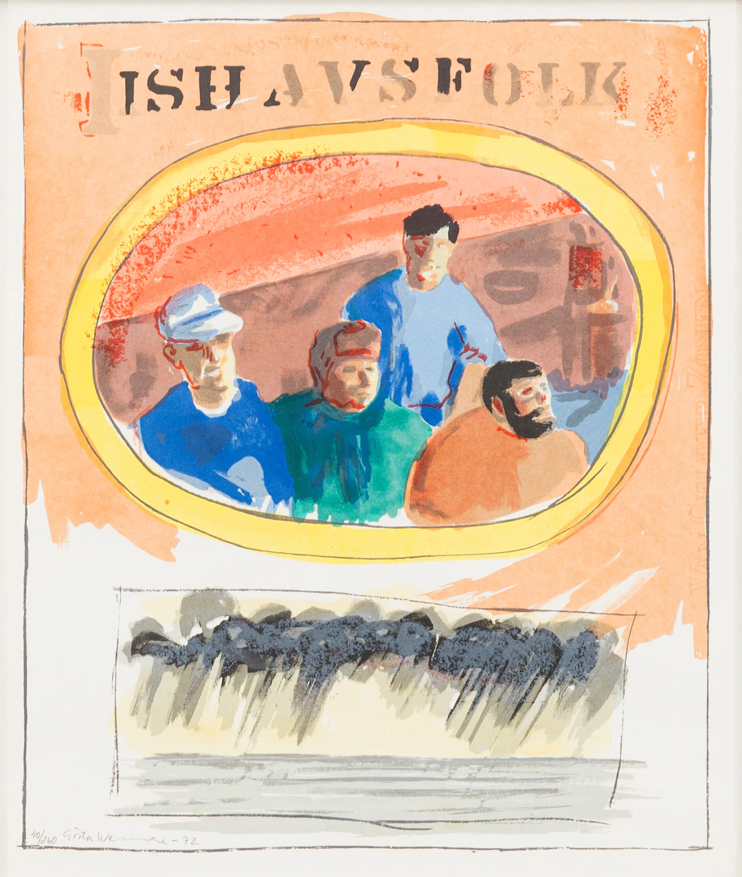 GÖSTA WERNER. "Ishavsfolk", färglitografi, signerad, numrerad och