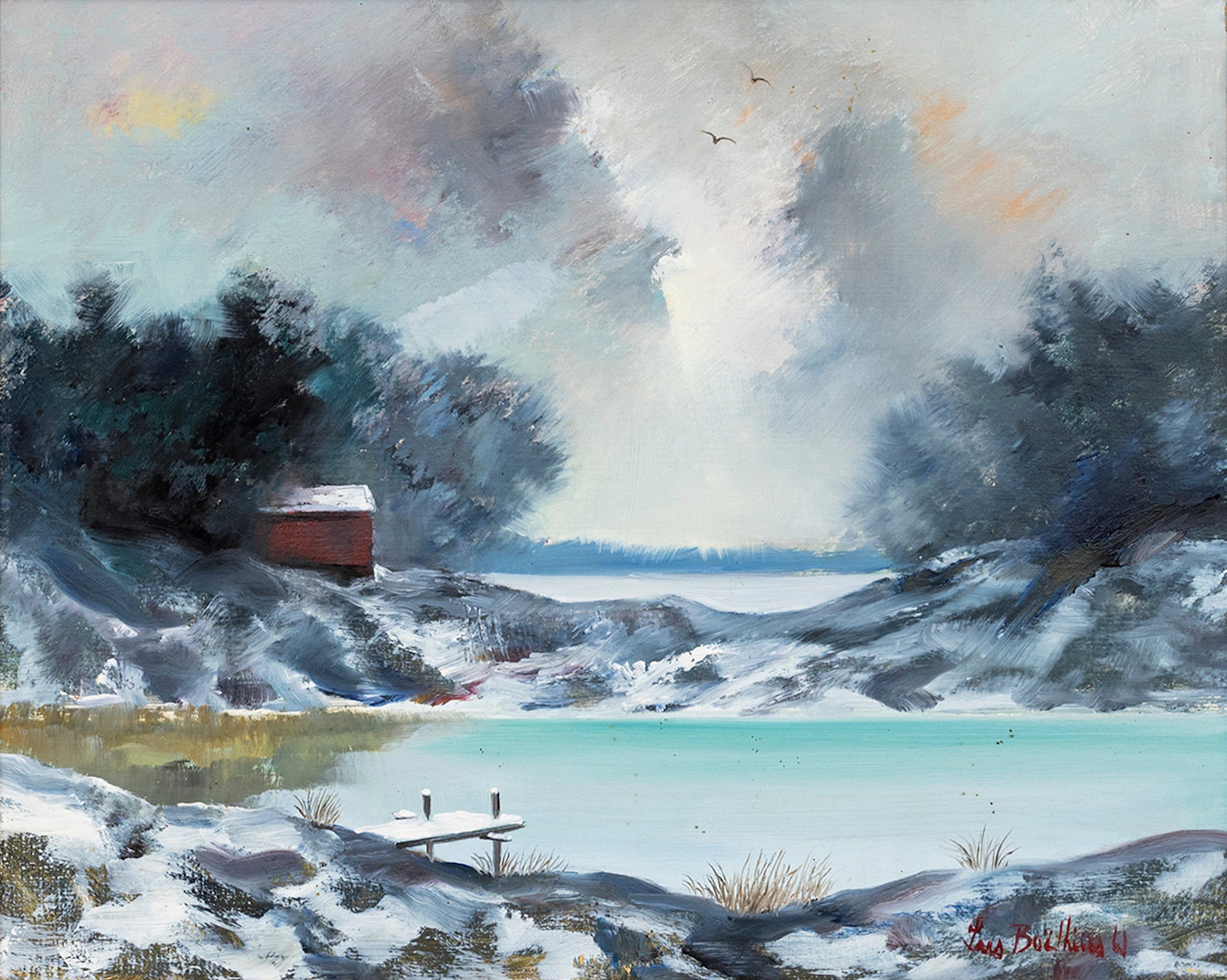 LARS BOËTHIUS. vinterlandskap med sjö, signerad och daterad, -61.