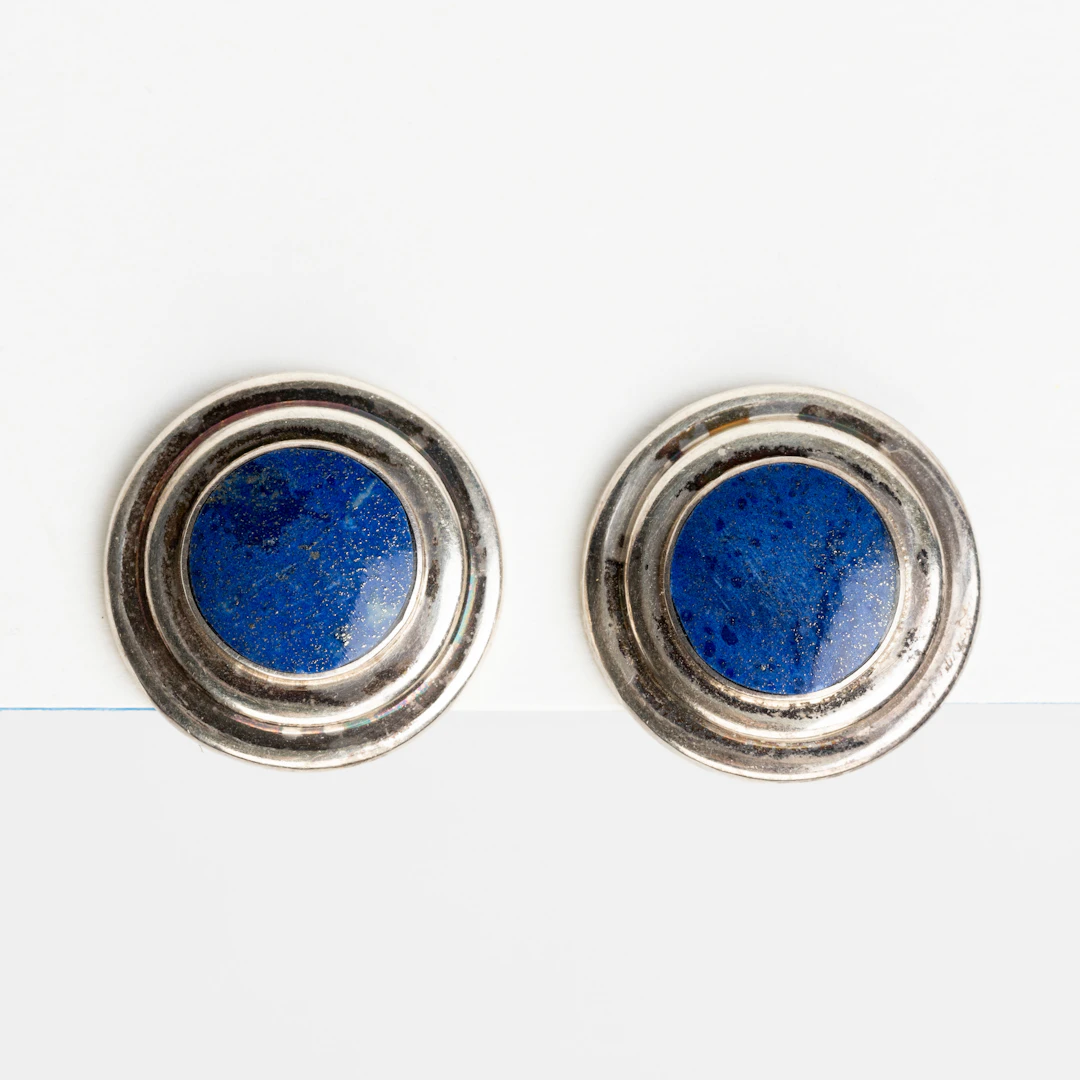 ÖRHÄNGEN / CLIPS, ett par, silver, blå stenar, troligen Mexiko, 1900-talets