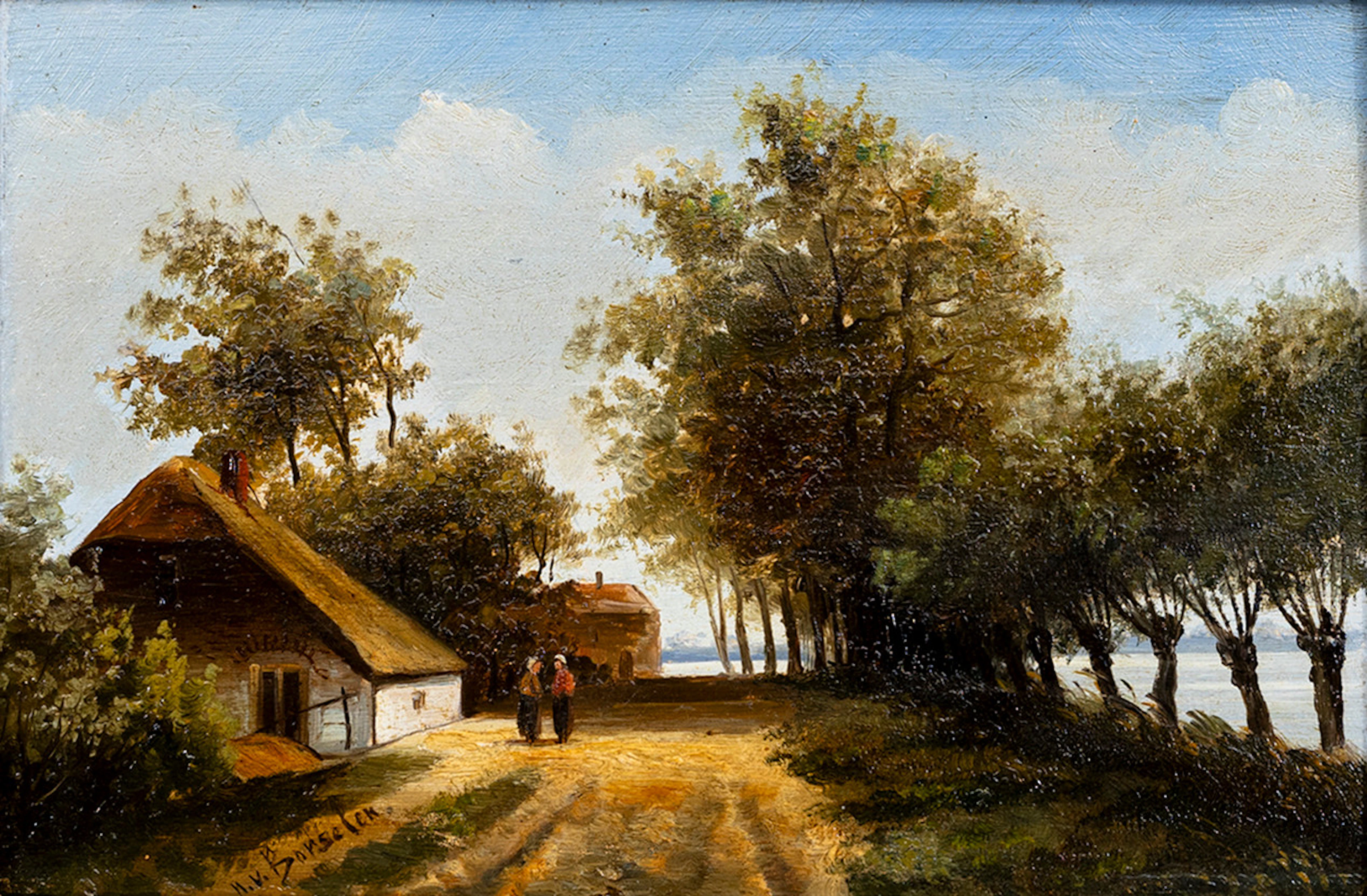 JAN WILLEM VAN BORSELEN (1825-1892). Bygata med hus, kopia efter