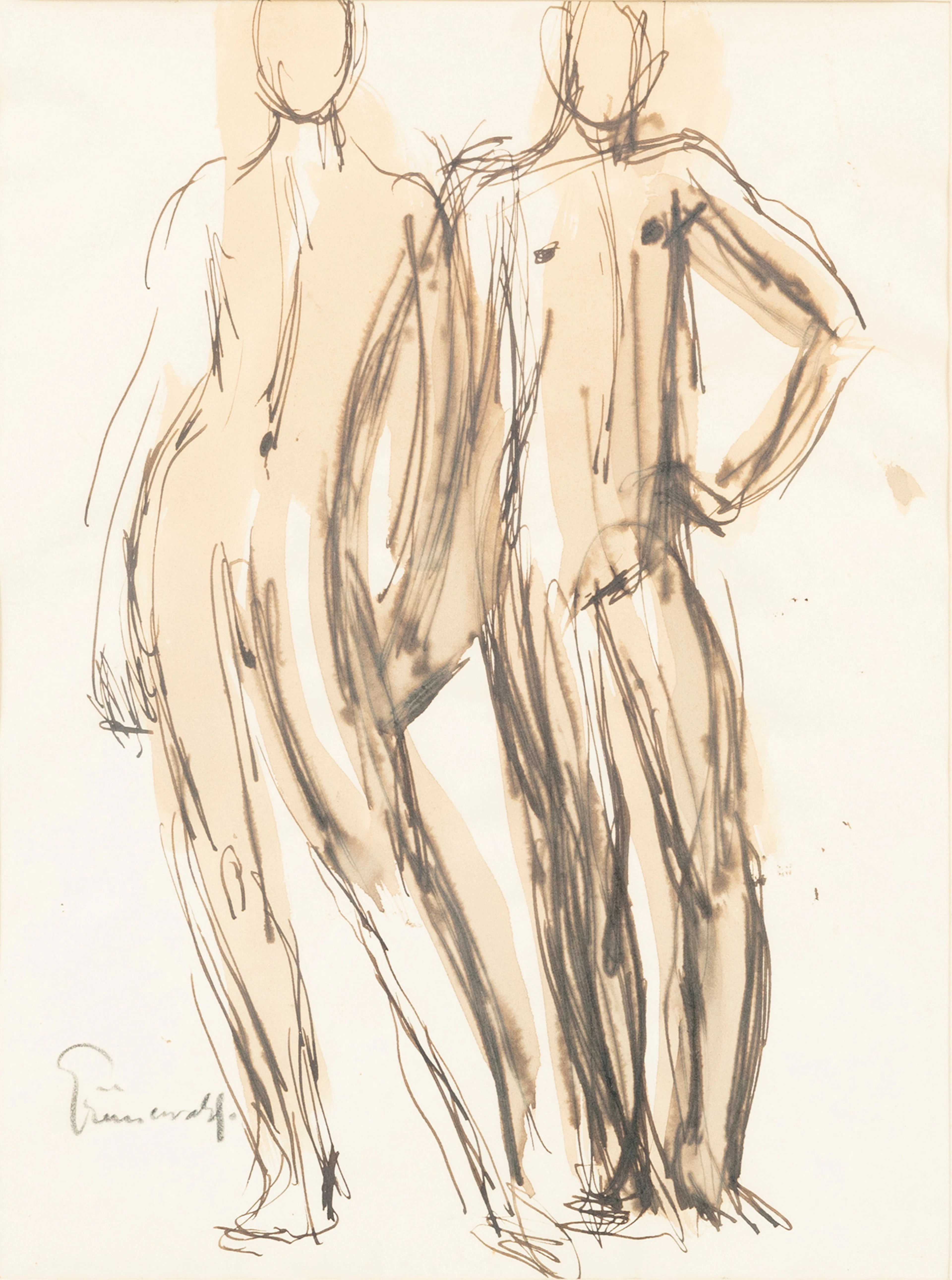 ISAAC GRÜNEWALD. "Friesendahls pojkar", blandteknik på papper, signerad.