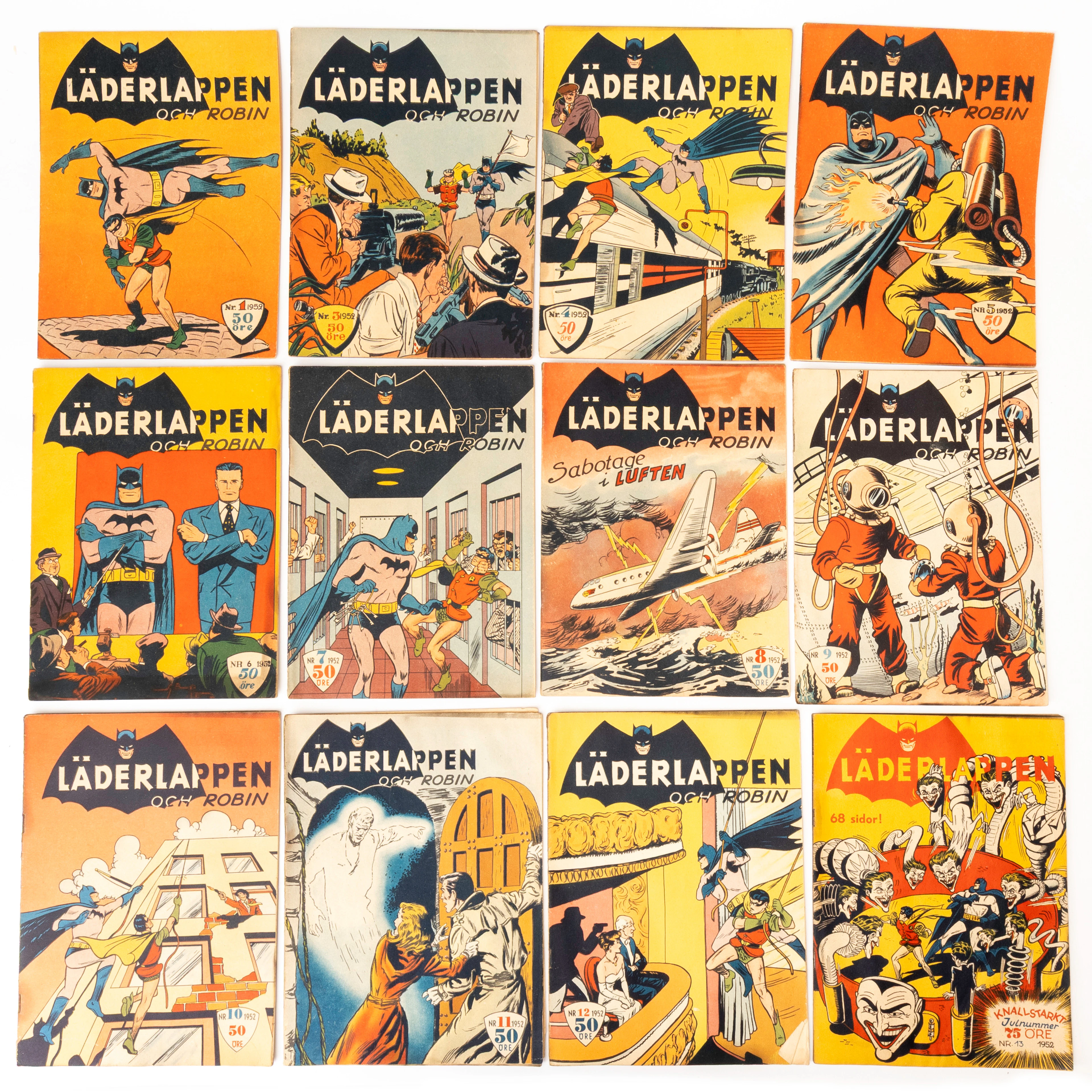 SERIETIDNINGAR, 12, st Läderlappen och Robin, nästan komplett årgång 1952.