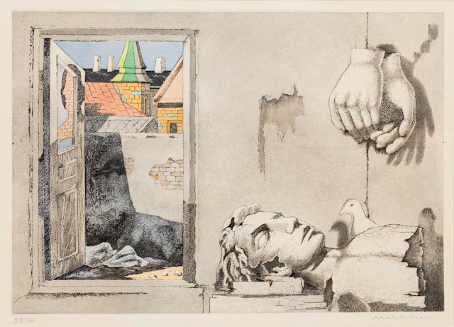 AXEL OLSON. "Dörr mot ljuset", färglitografi, signerad och numrerad, 218/260.