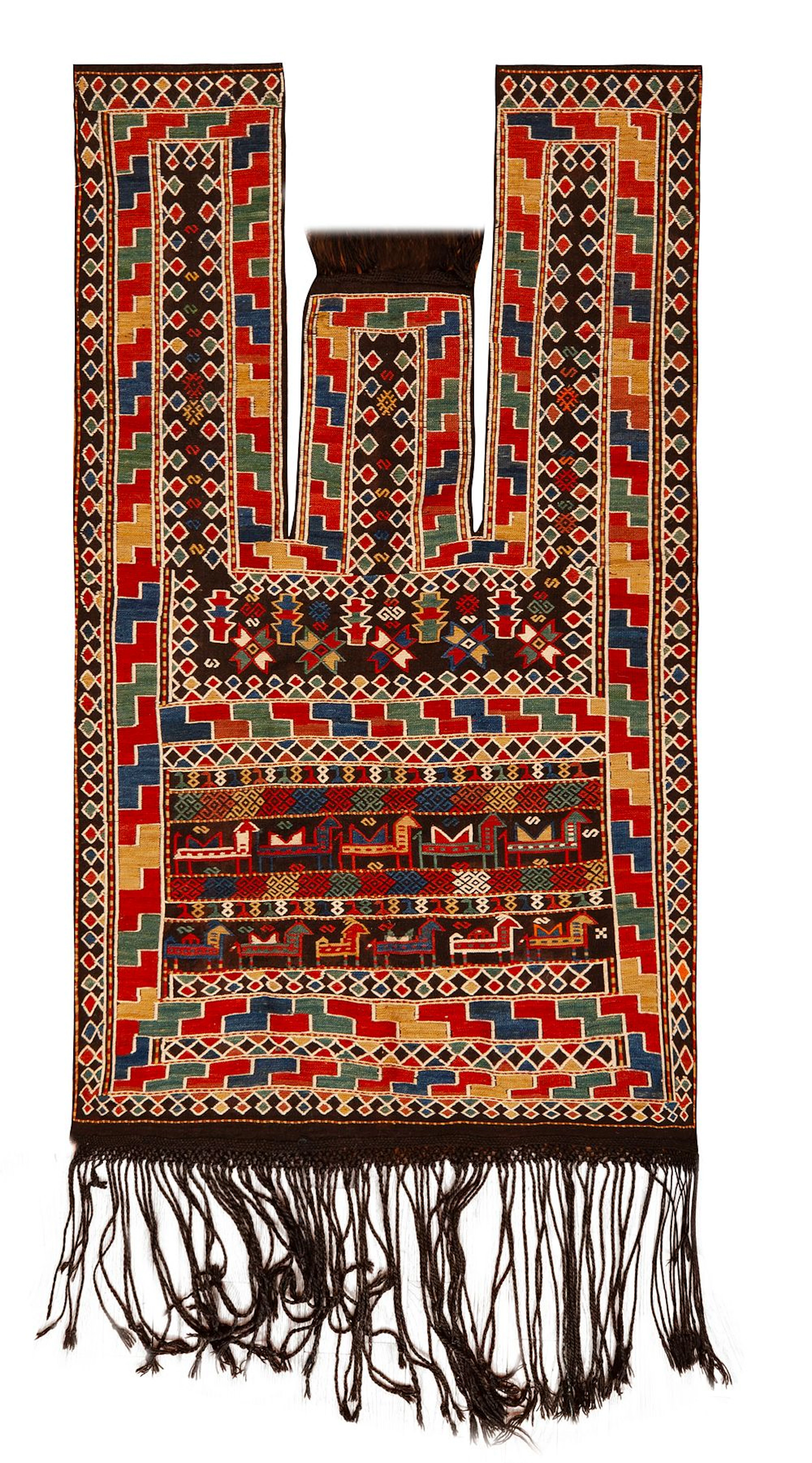 Antique Caucasian Horse Cover Soumak 5 ft 8 in x 3 ft 3 in (1.72 m x 0.99 m)