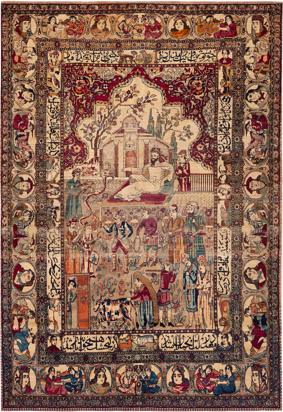 No Reserve - Vintage Persian Isfahan Pictorial Rug 6 ft 2 in x 4 ft