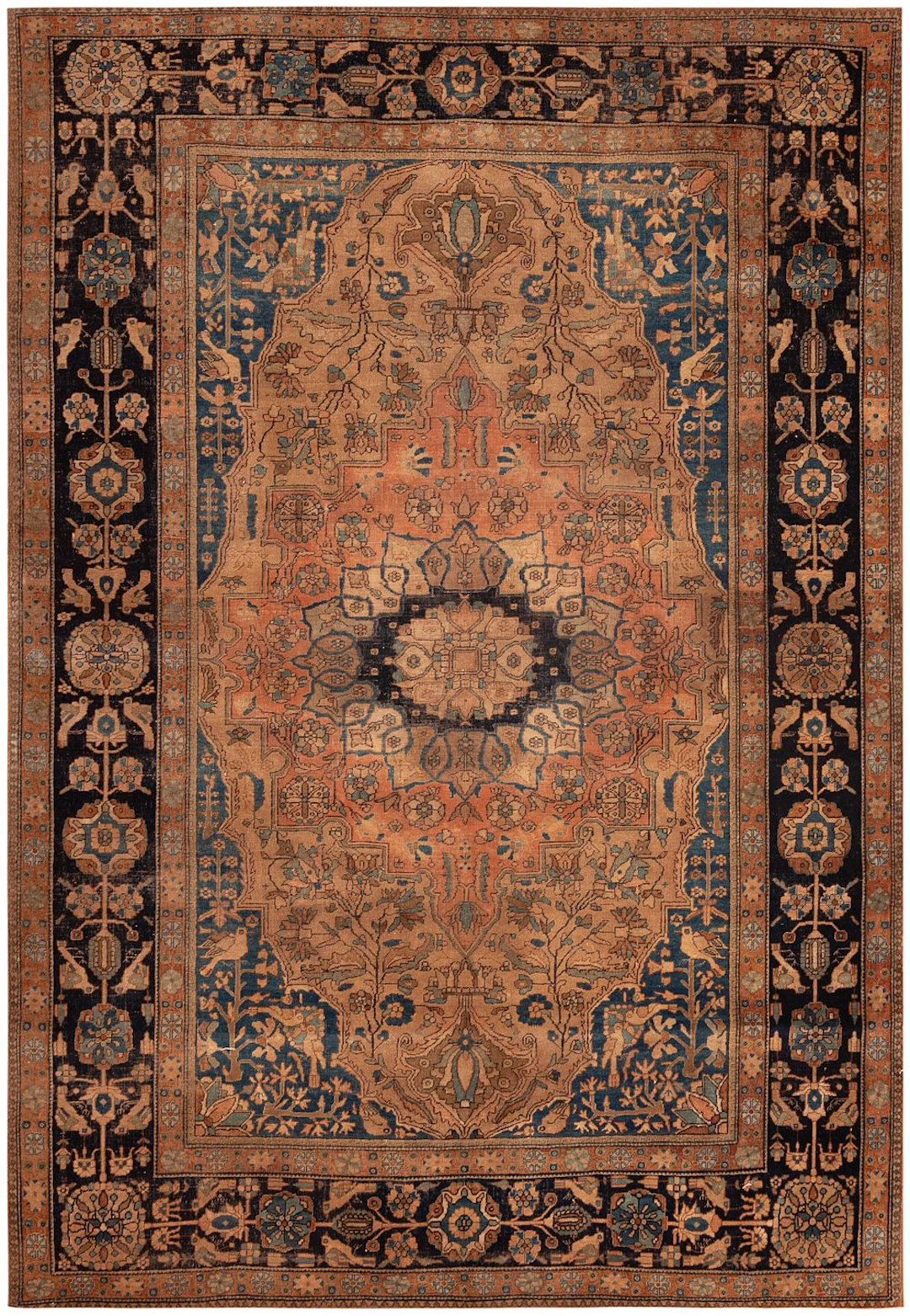 No Reserve - Antique Persian Mohtashem Kashan Rug - 6 ft 7 in x 4