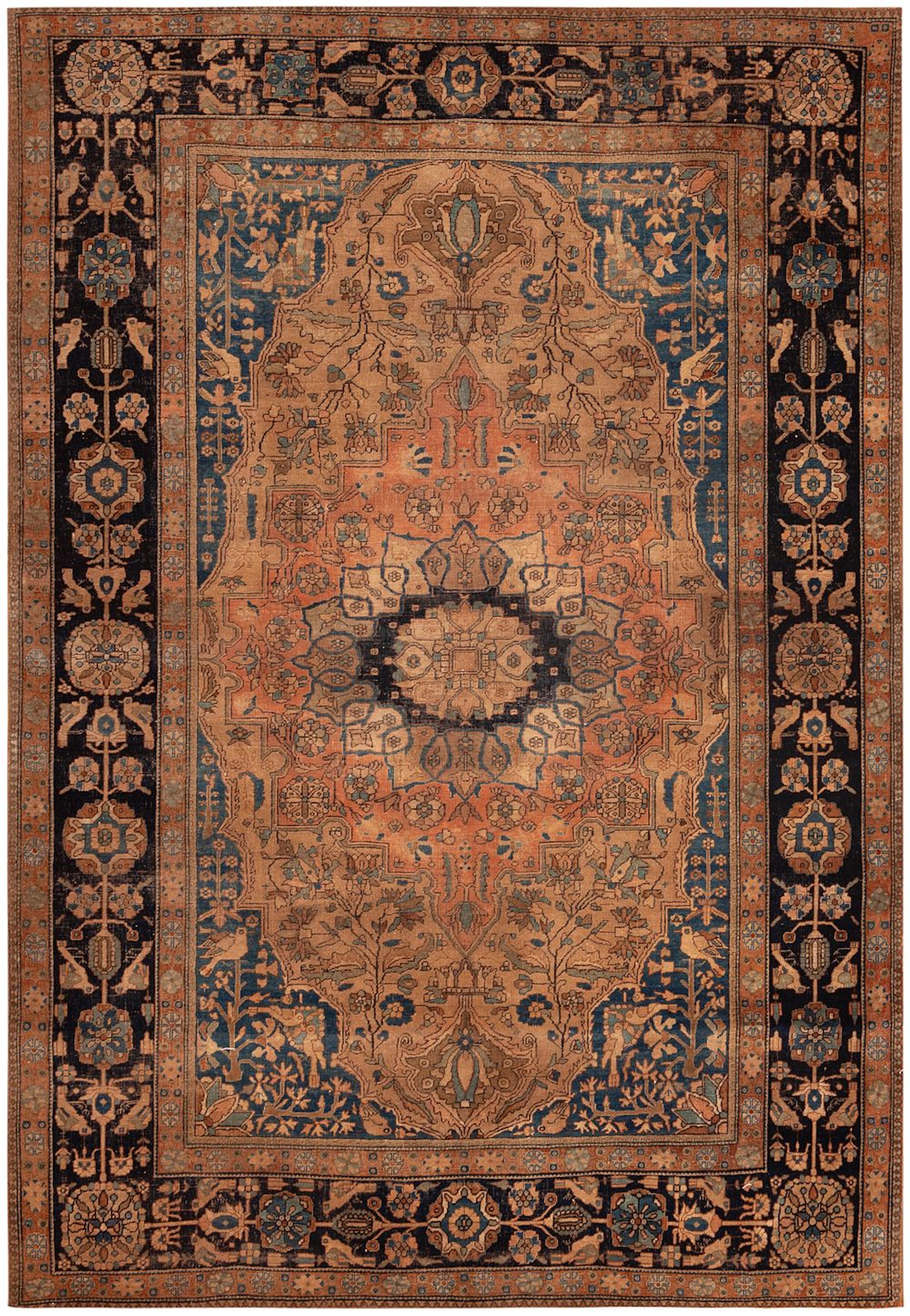 No Reserve - Antique Persian Mohtashem Kashan Rug - 6 ft 7 in x 4