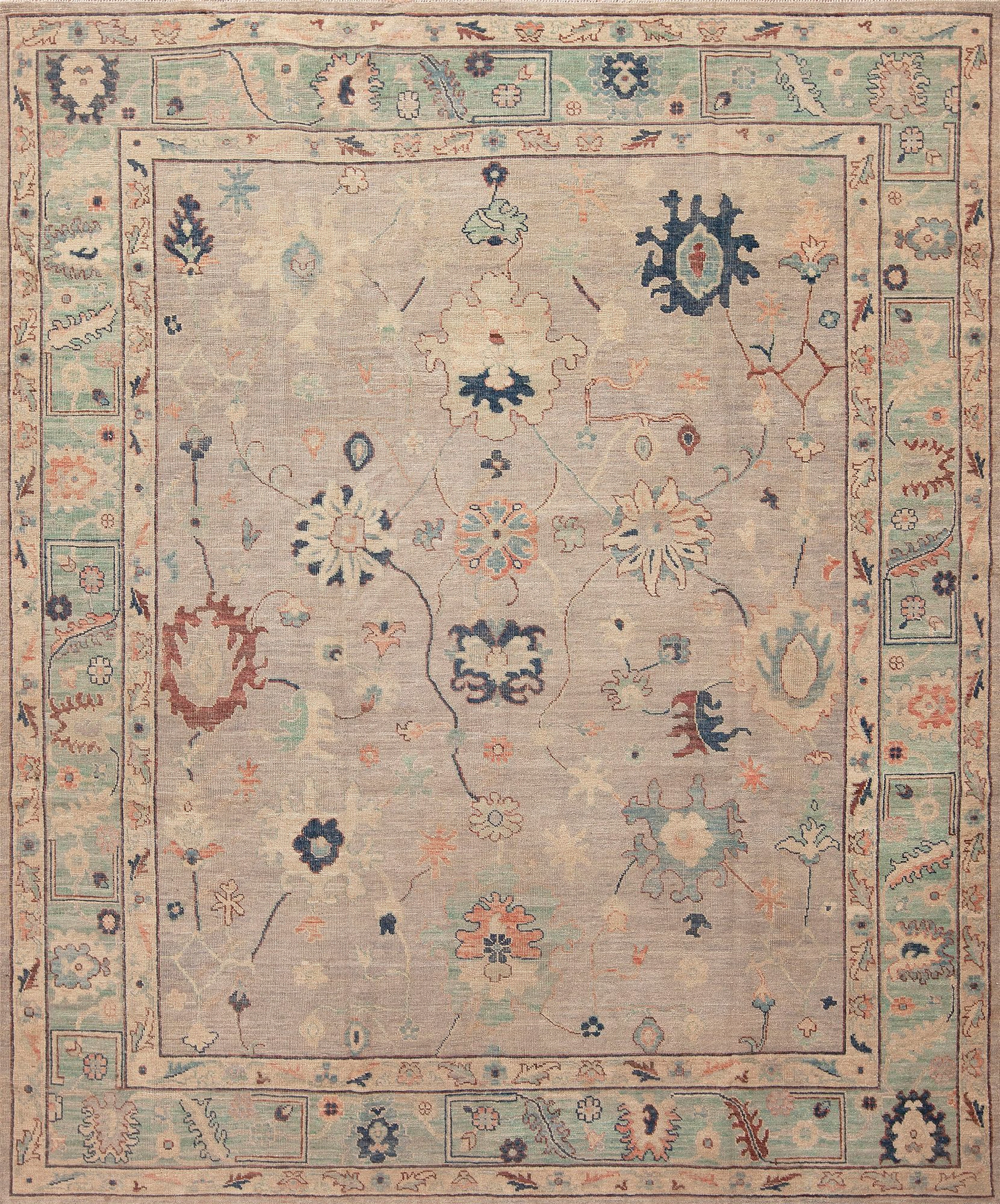 Modern Turkish Oushak Design Area Rug - 9 ft 10 in x 8 ft 4 in (3 m x 2.54 m)