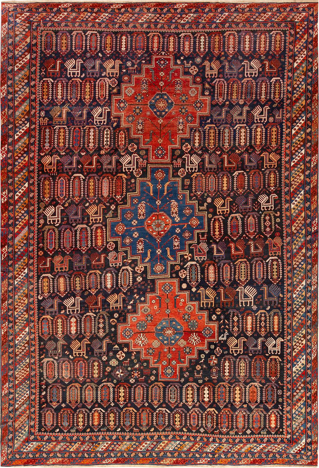 Exceptionally Rare Oversized Antique Caucasian Baku Animal Carpet