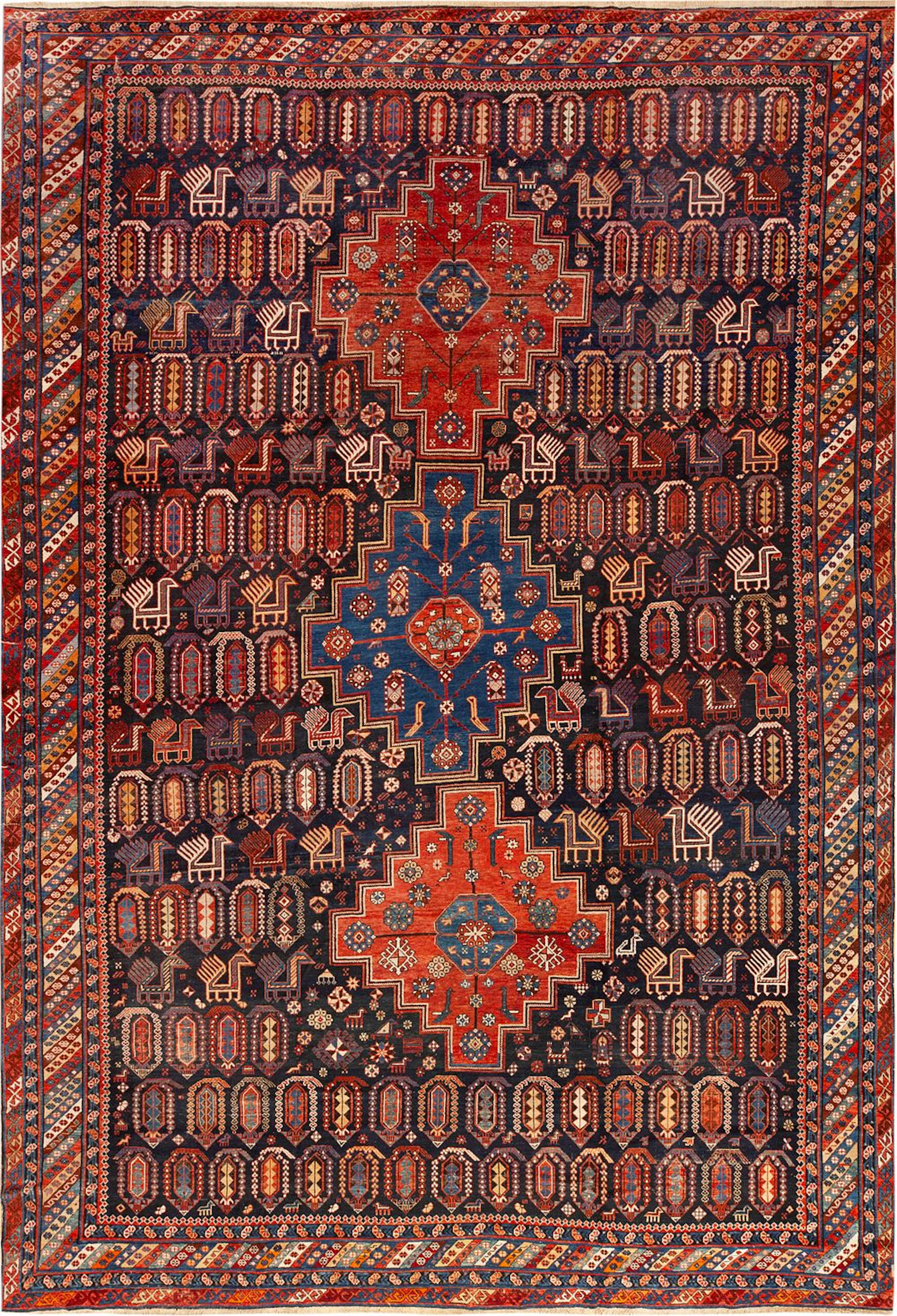 Exceptionally Rare Oversized Antique Caucasian Baku Animal Carpet