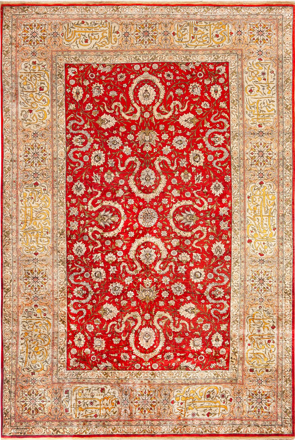 No Reserve - Antique Turkish Hereke Floral Design Rug 6 ft 11 in x