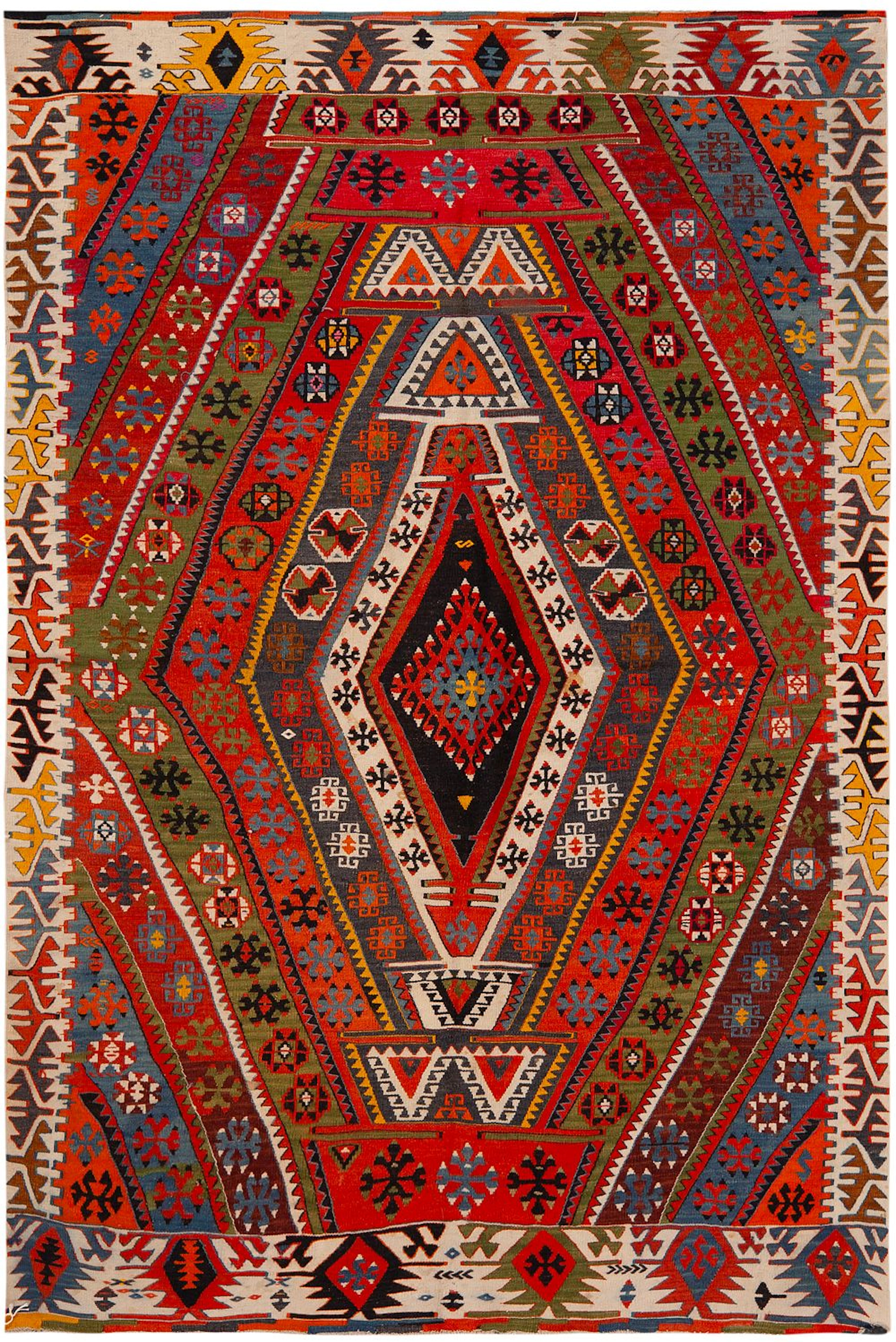No Reserve - Antique Turkish Geometric Kilim - Circa 1920 - 7 ft 2