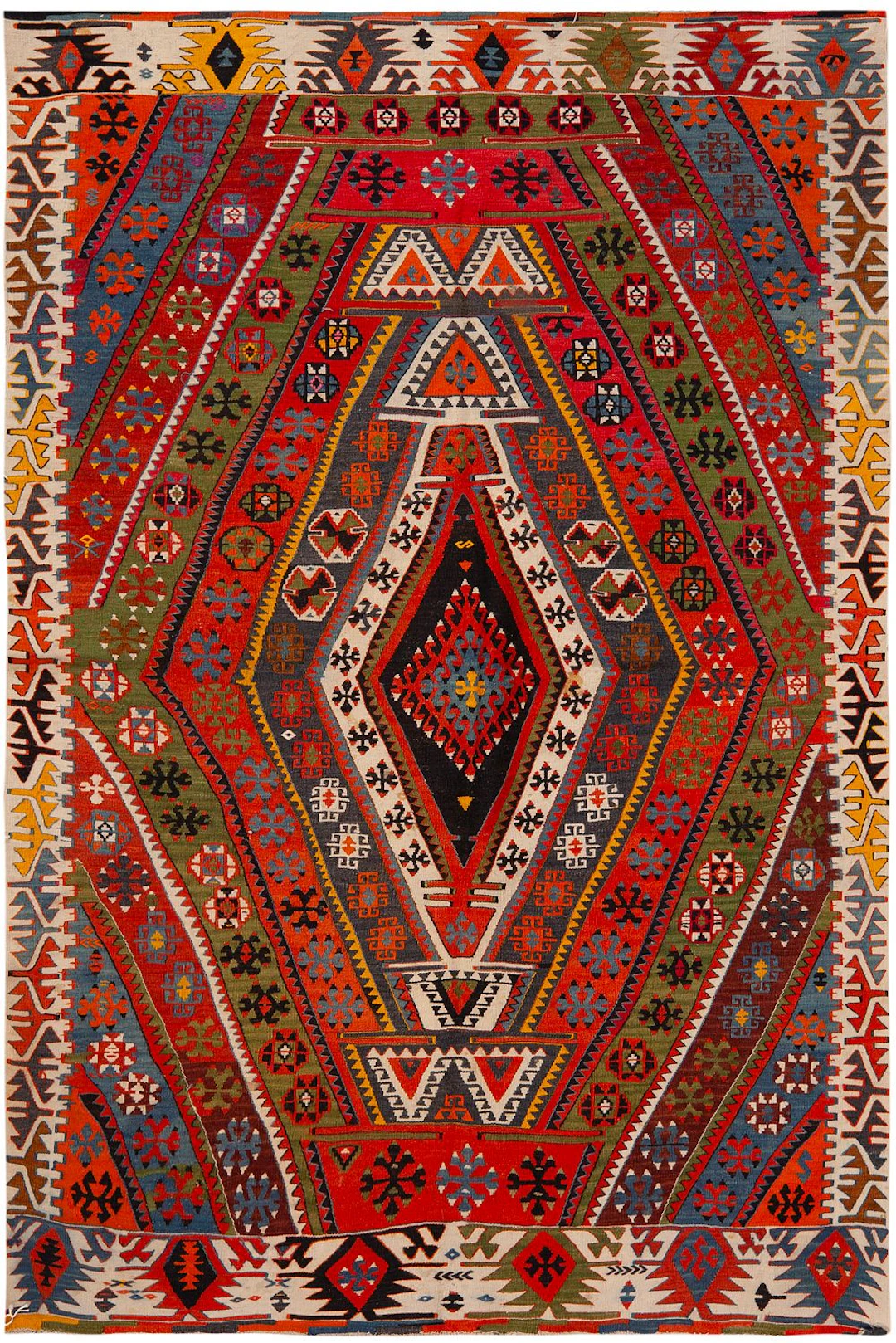 No Reserve - Antique Turkish Geometric Kilim - Circa 1920 - 7 ft 2