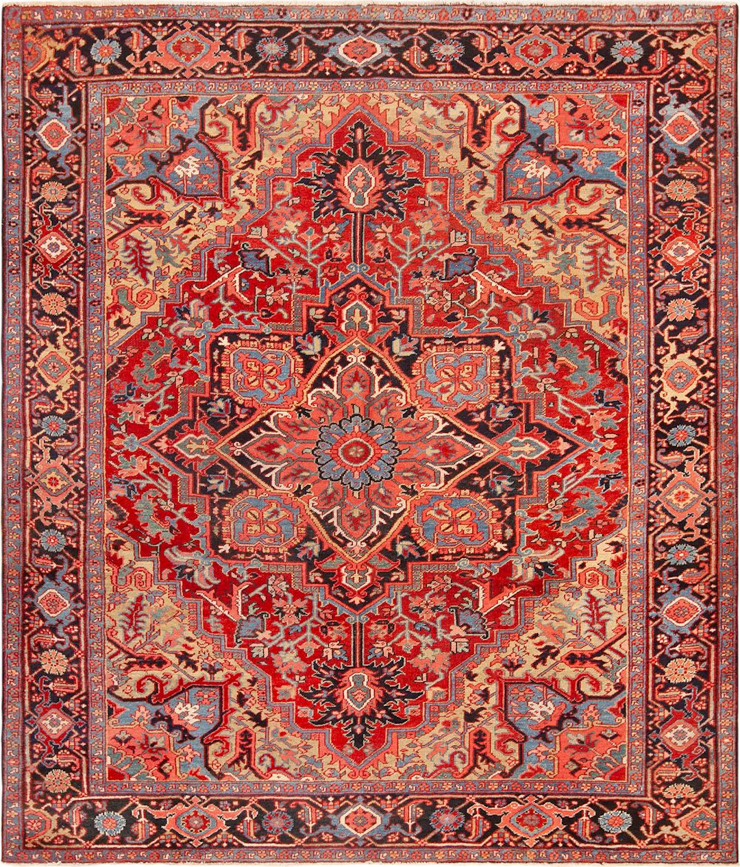 Antique Persian Heriz Serapi Rug - Circa 1920 - 9 ft 2 in x 8 ft (2.79