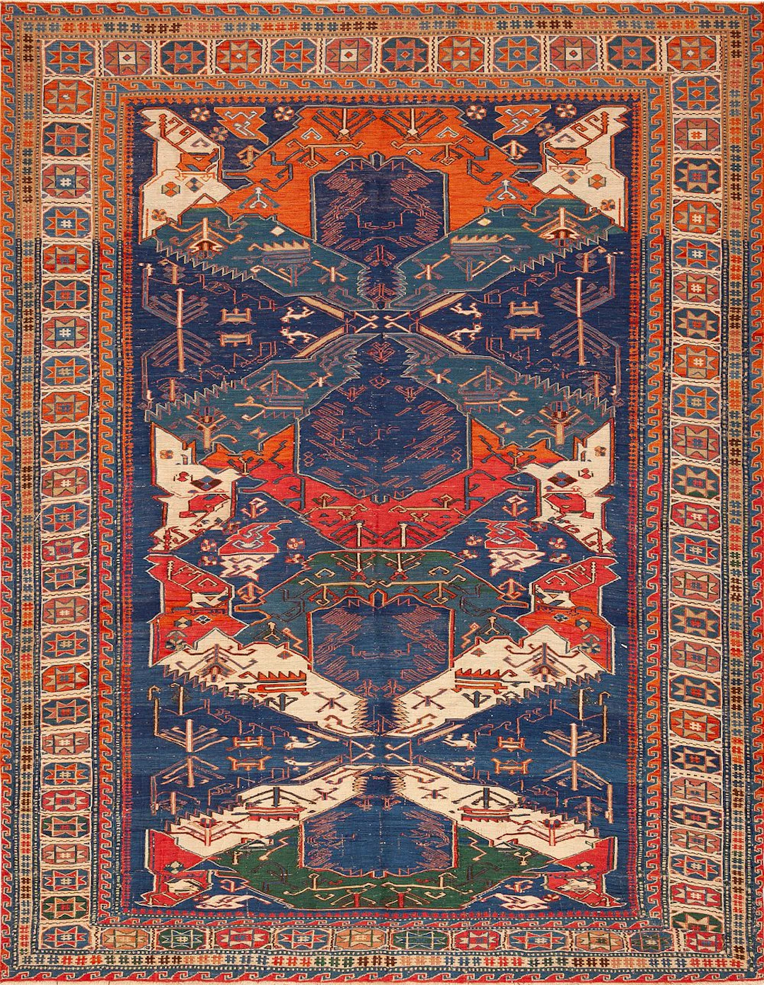 Antique Caucasian Soumak Carpet, late 19th century - 7 ft 7 in x 6