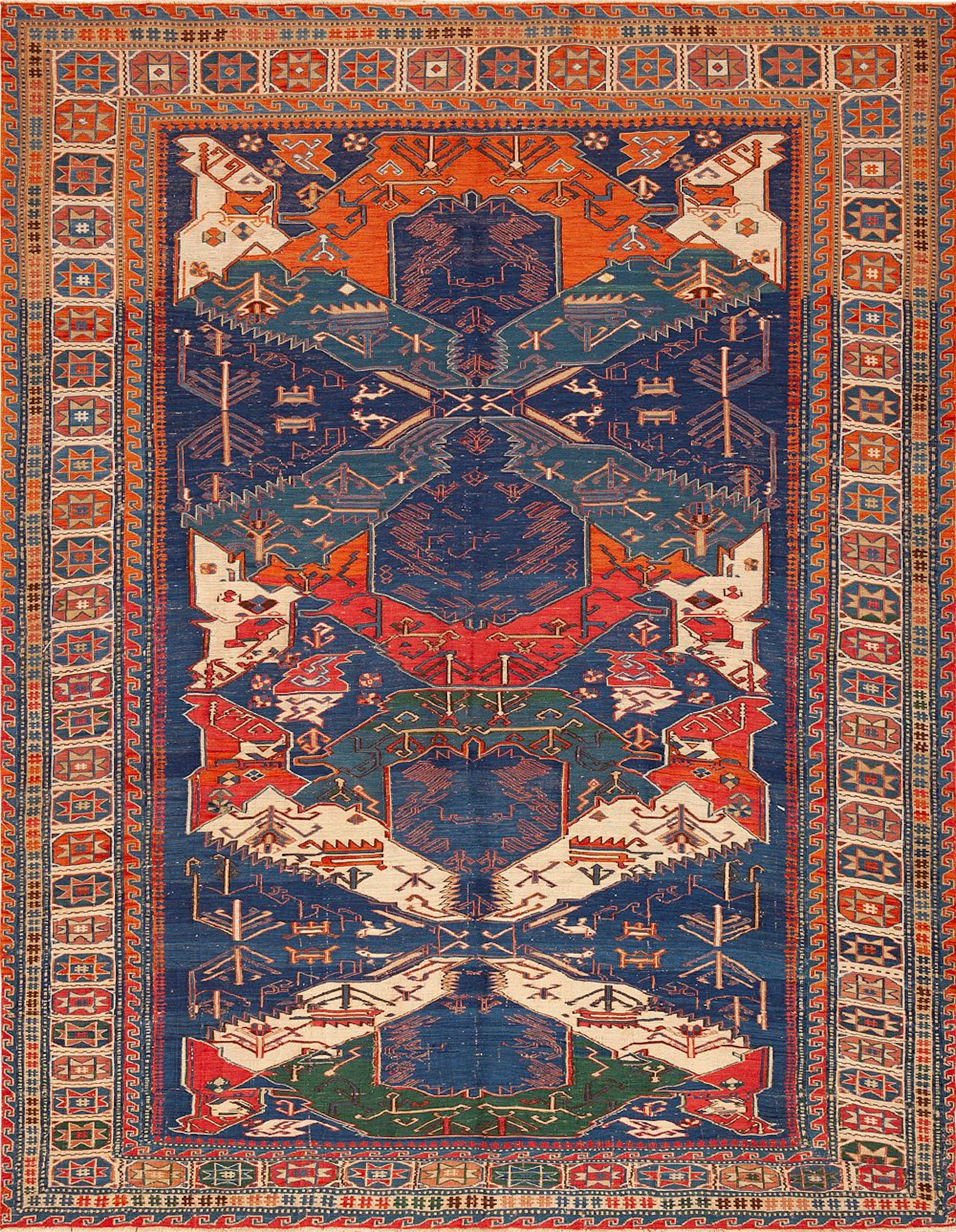 Antique Caucasian Soumak Carpet, late 19th century - 7 ft 7 in x 6