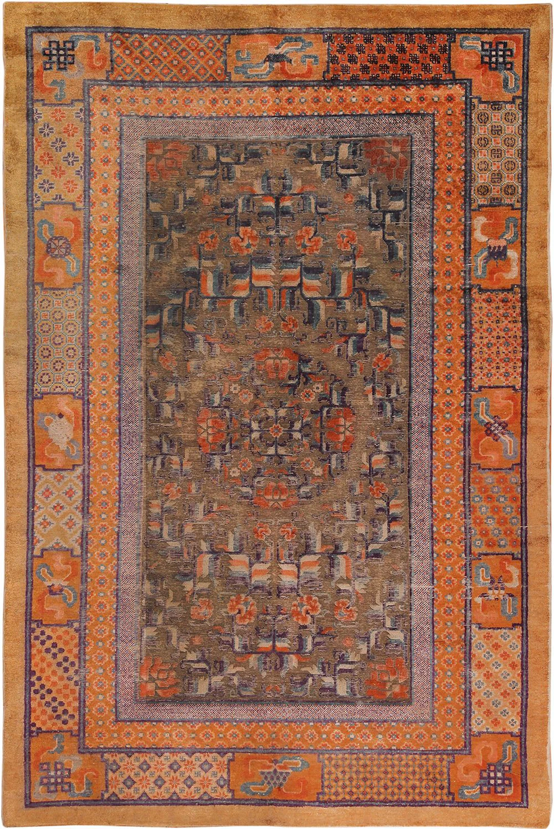 Rare Antique Chinese Silk and Metallic-Thread Rug - 9 ft x 6 ft (2.74