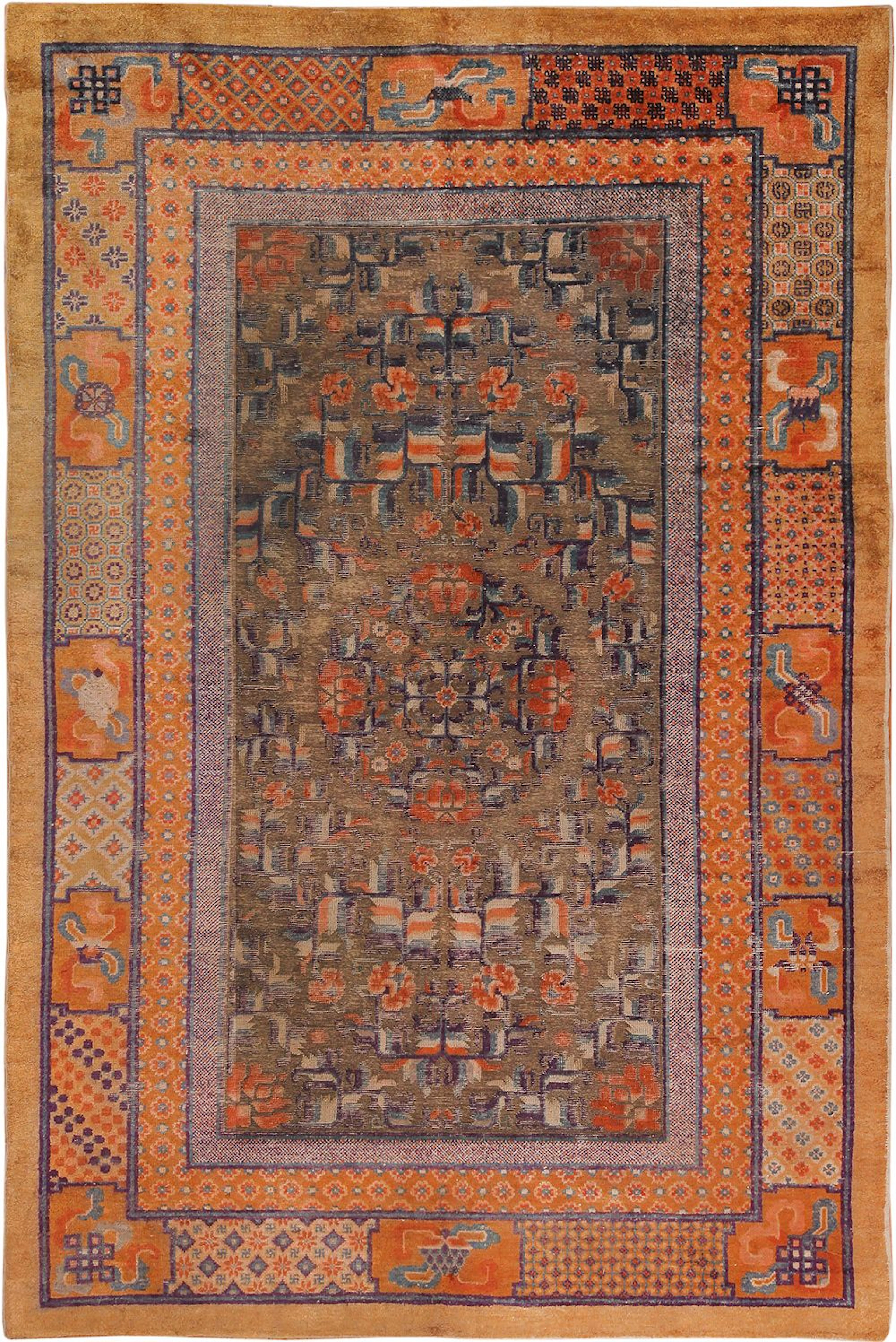 Rare Antique Chinese Silk and Metallic-Thread Rug - 9 ft x 6 ft (2.74