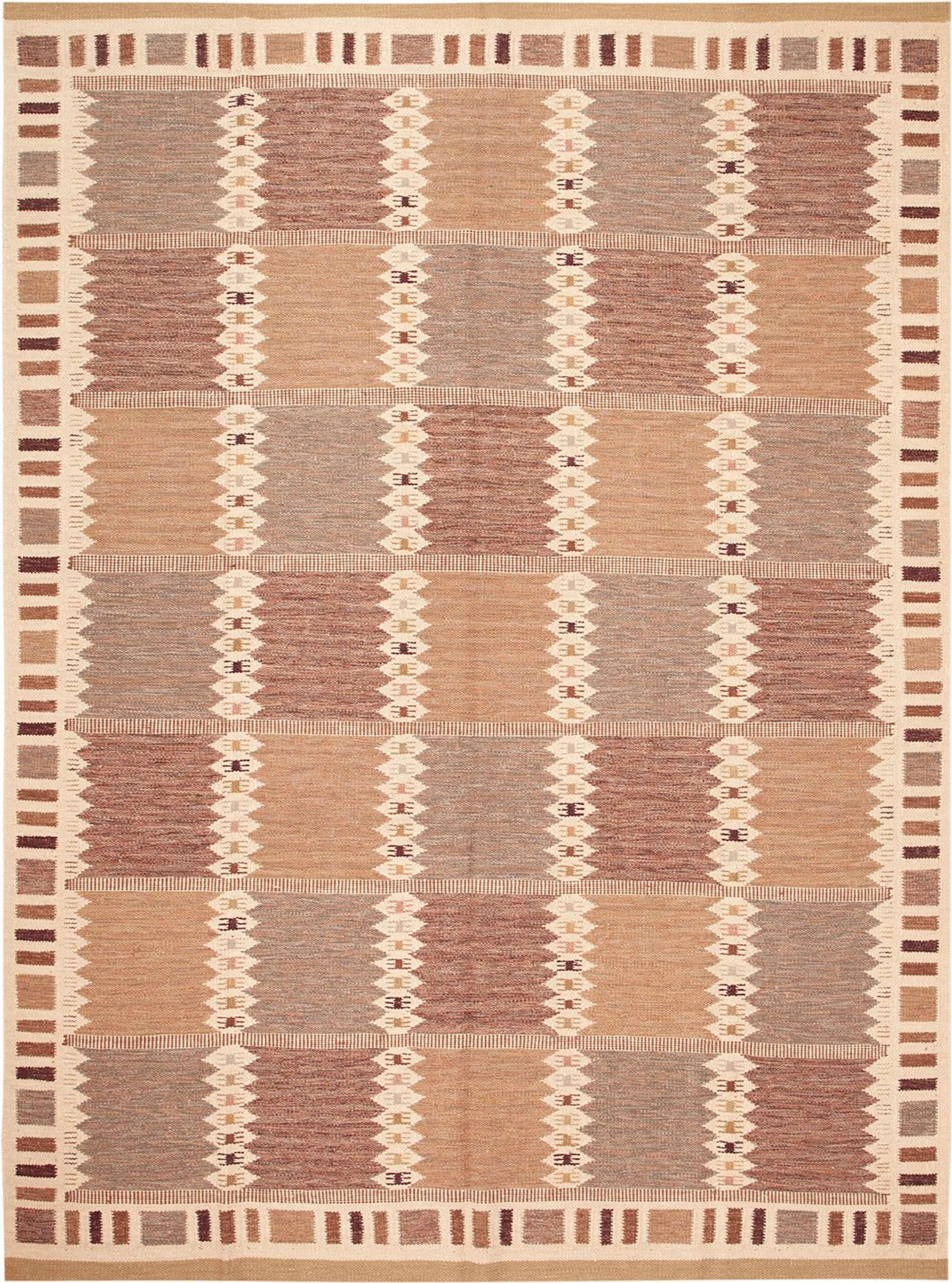 Mid-Century Modern Swedish Style Kilim 12 ft 4 in x 9 ft 1 in (3.76 m x 2.77 m)