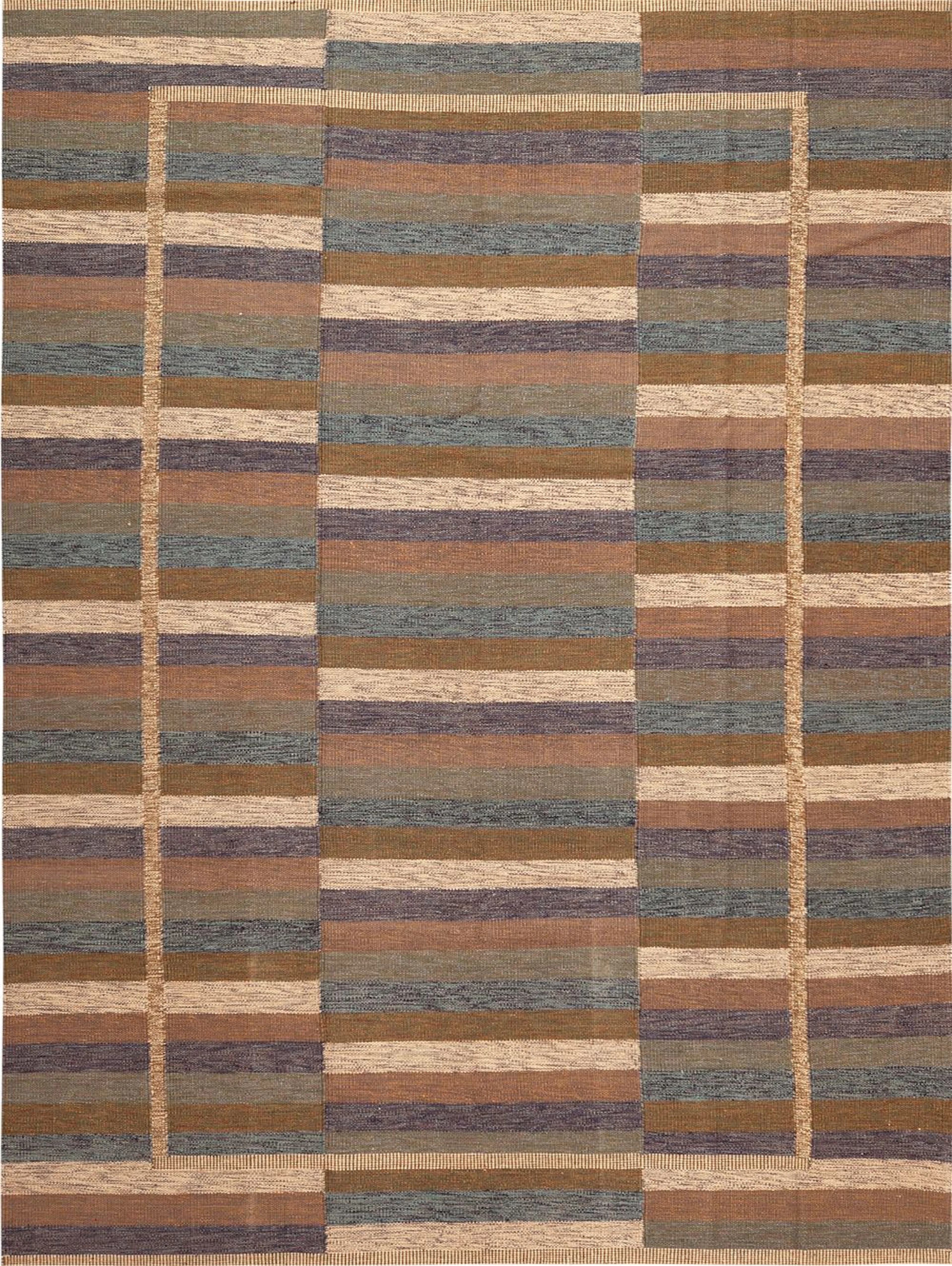 Mid-Century Modern Swedish-Style Flatweave Carpet - 12 ft 3 in x 9