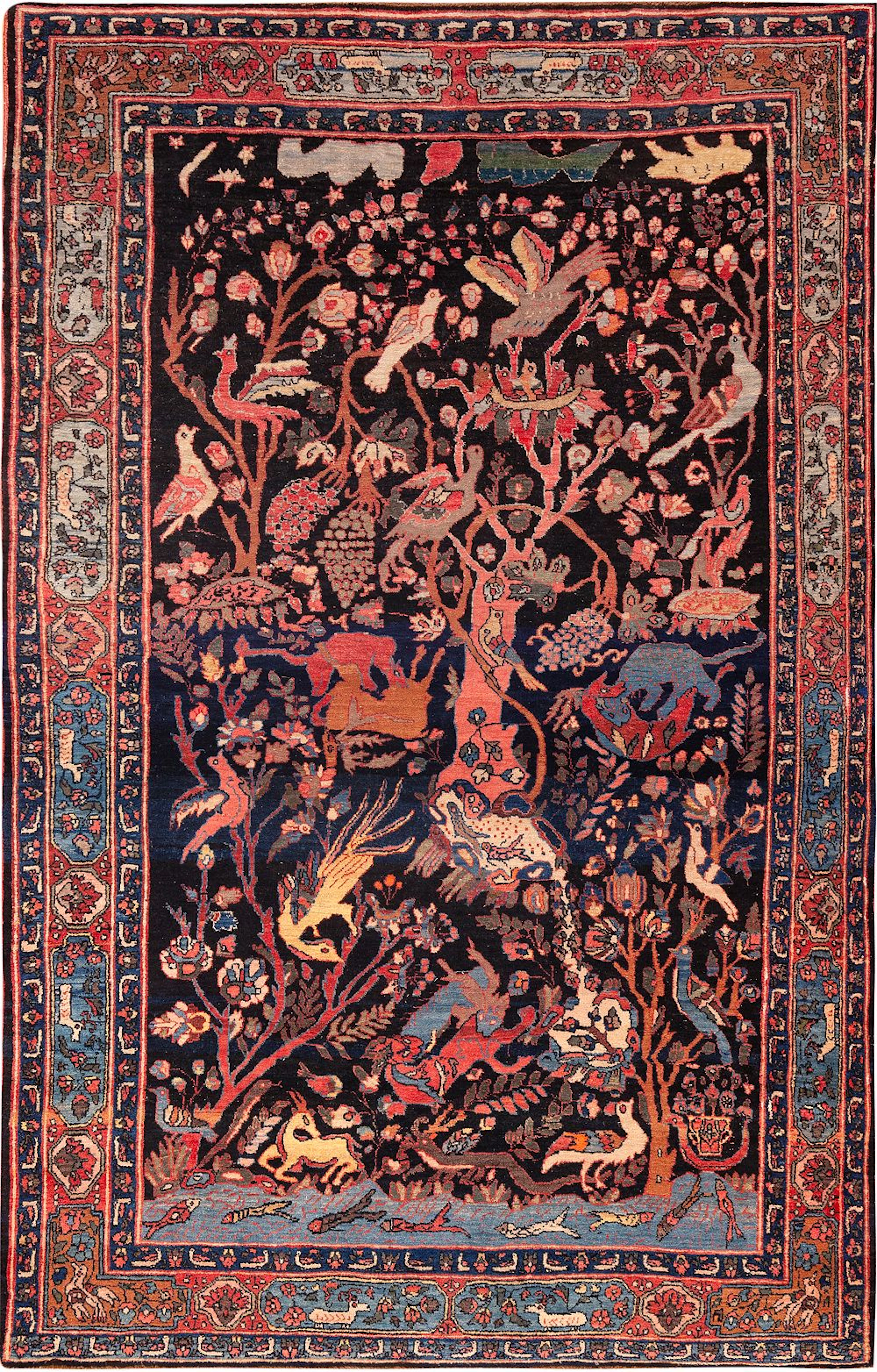 Unique Antique Persian Bidjar Animal and Bird Rug - Circa 1880 - 6