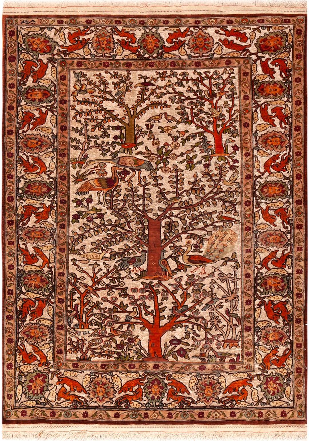 No Reserve - Vintage Turkish Silk & Metallic Hereke Rug 3 ft 7 in