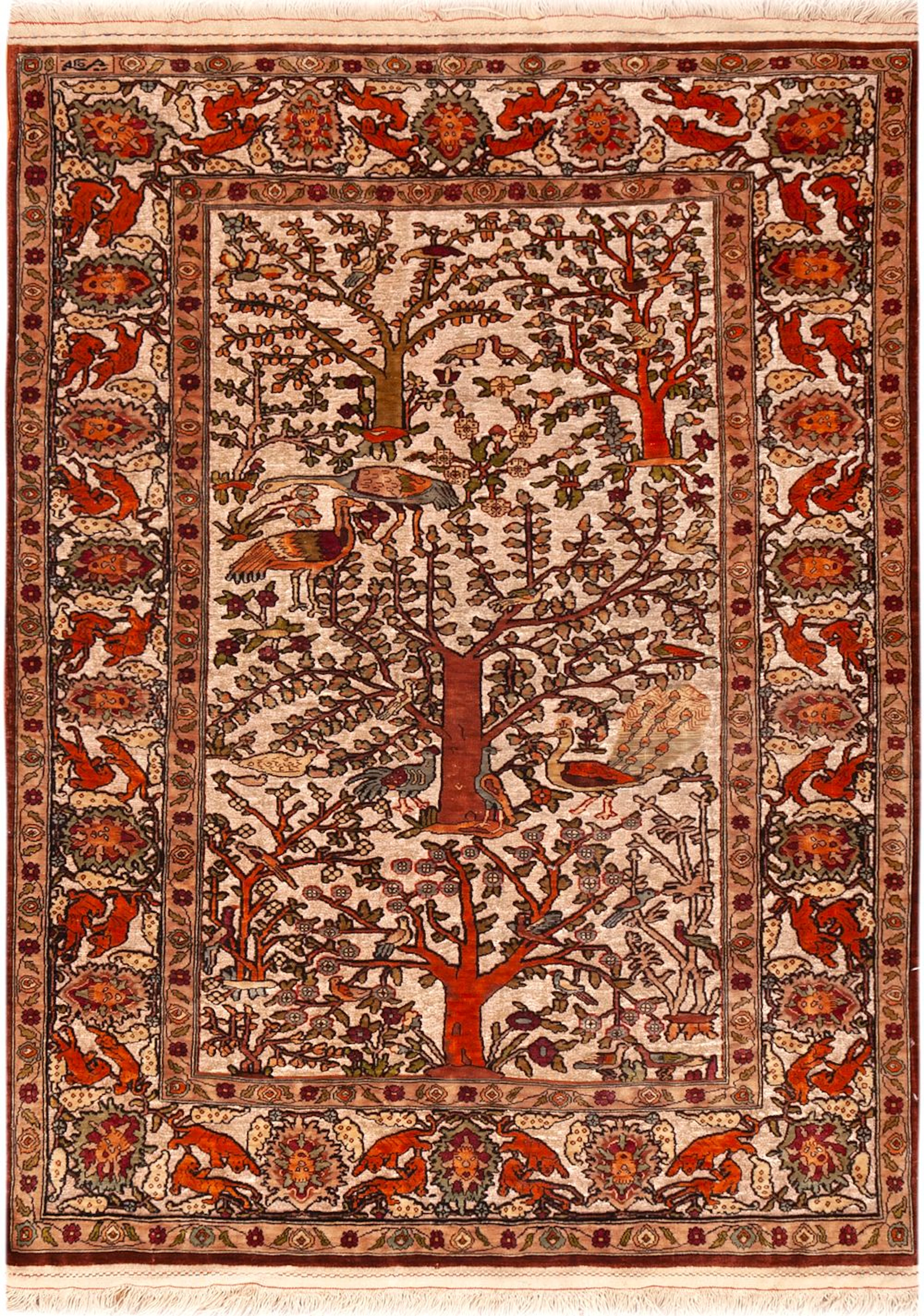 No Reserve - Vintage Turkish Silk & Metallic Hereke Rug 3 ft 7 in