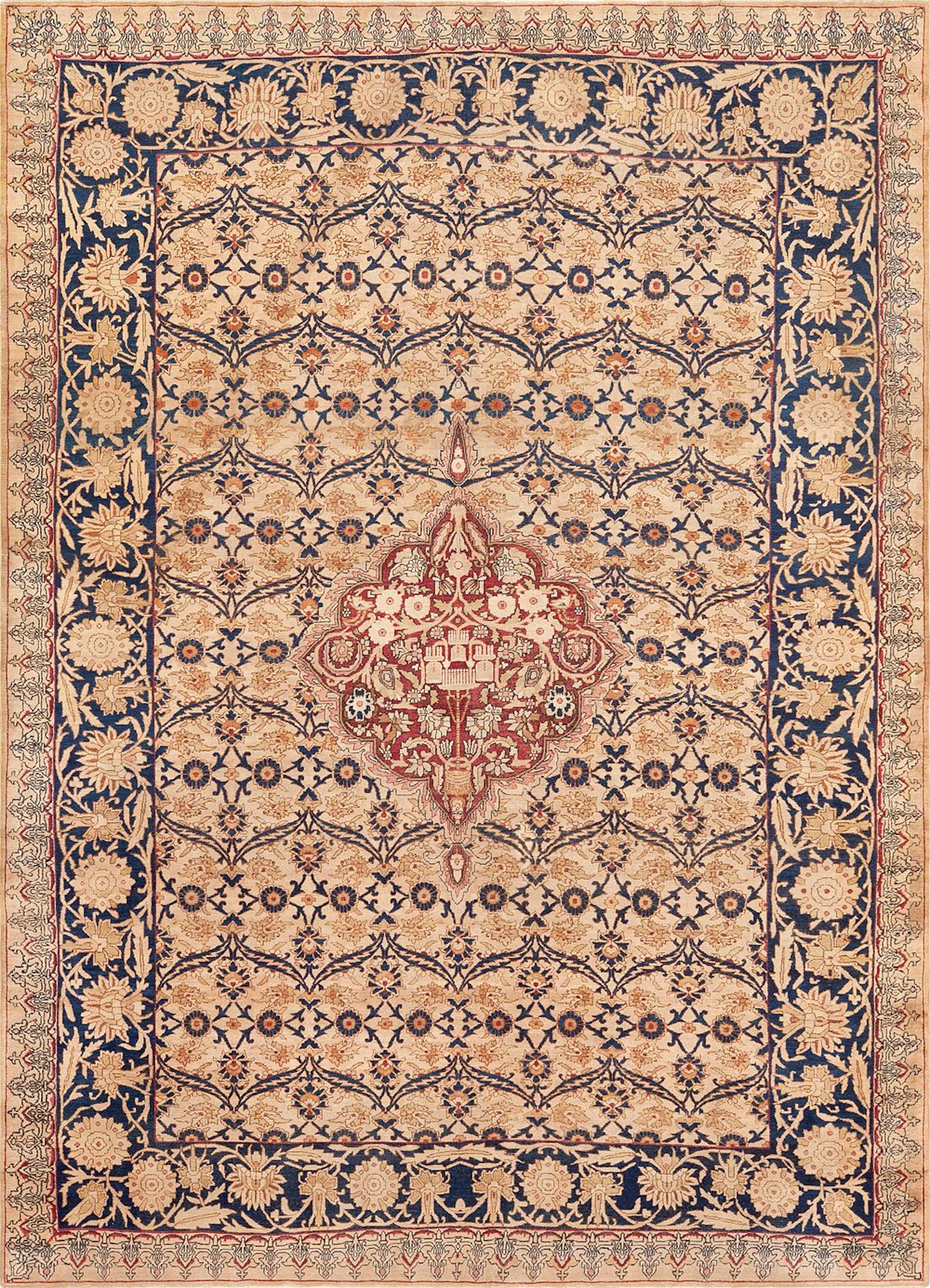 Antique Persian Kerman Lattice Rug circa 1900 - 12 ft 4 in x 8 ft