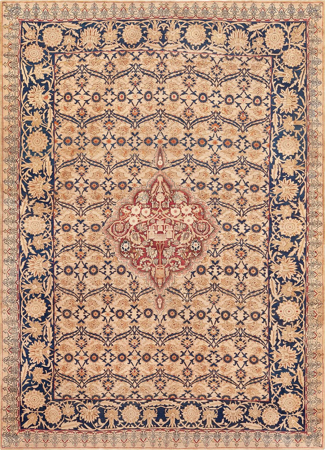Antique Persian Kerman Lattice Rug circa 1900 - 12 ft 4 in x 8 ft