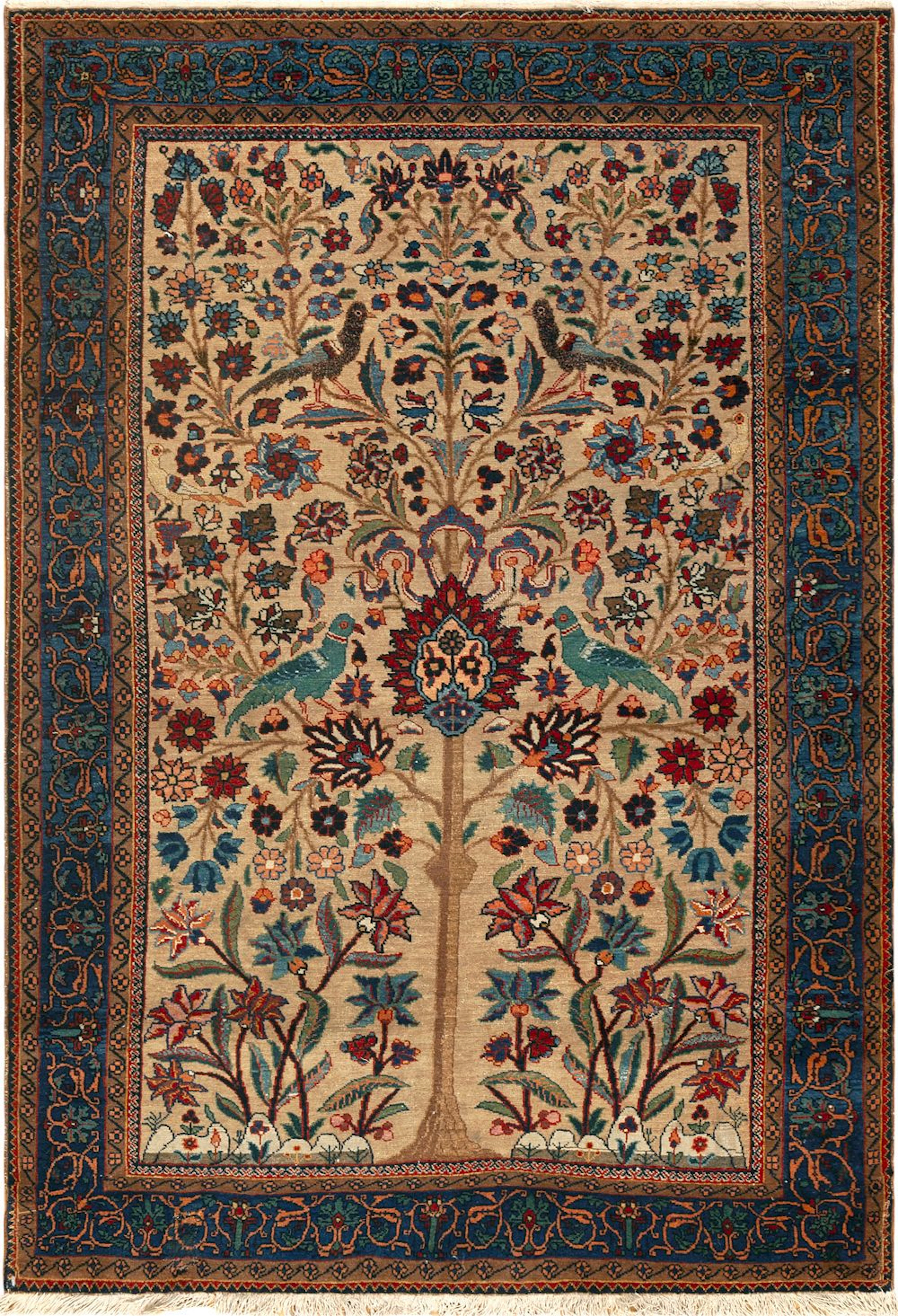 No Reserve - Vintage Tabriz Tree of Life Pictorial Rug, Persia - 5