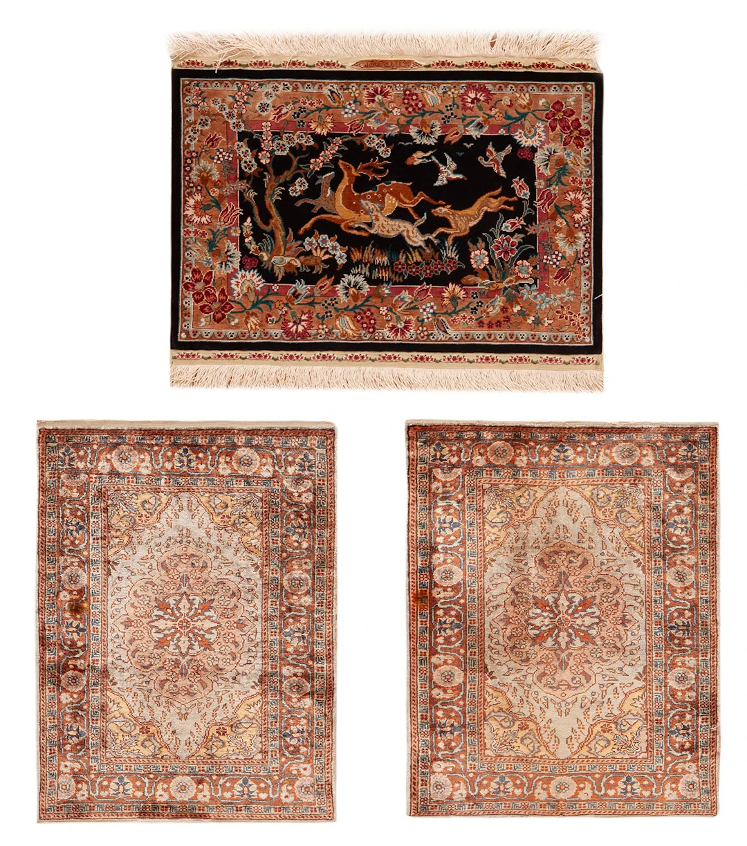 No Reserve - Collection of Three Vintage Turkish Silk Hereke Rugs
