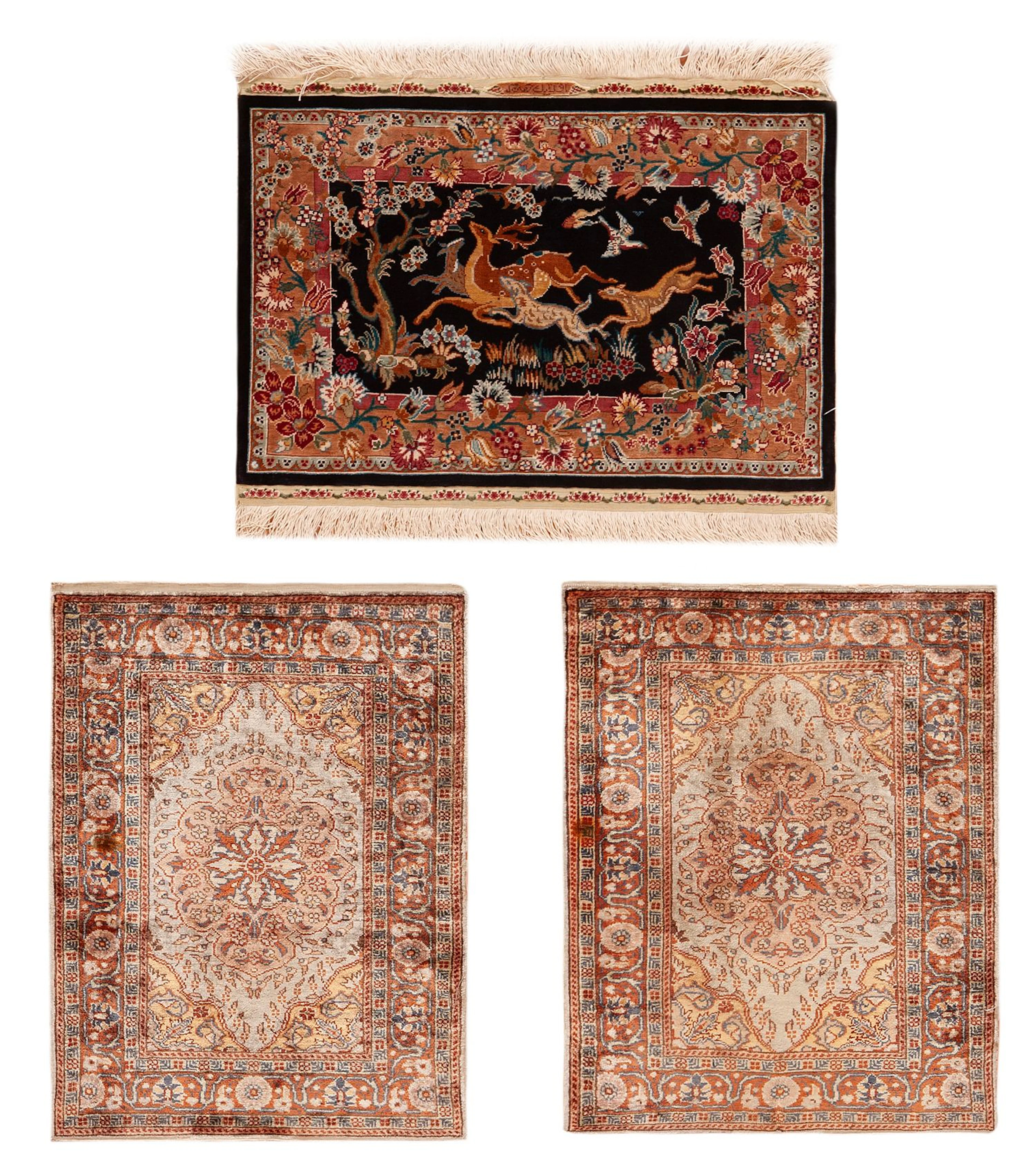 No Reserve - Collection of Three Vintage Turkish Silk Hereke Rugs