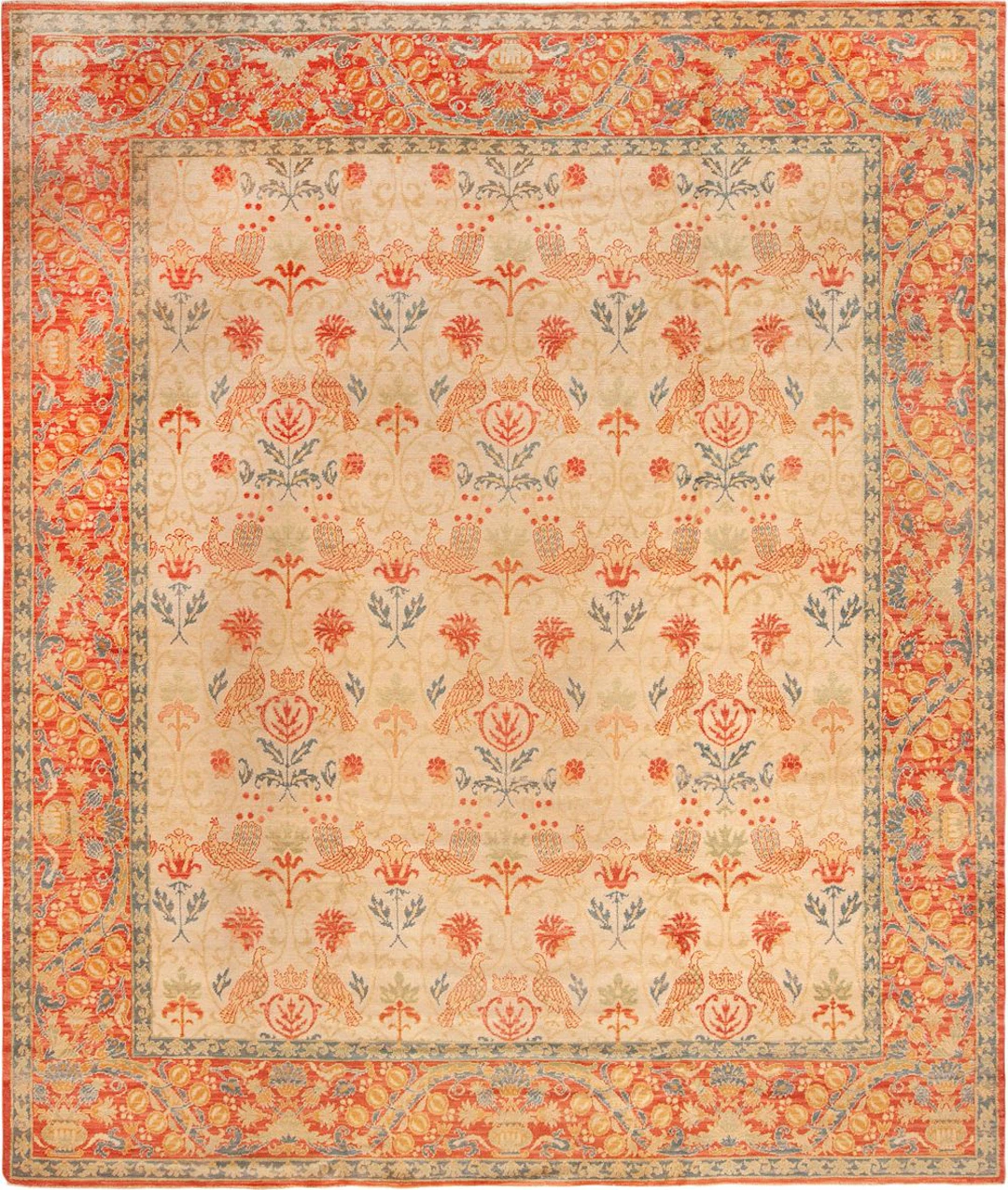 No Reserve - Antique Spanish Bird Design Rug 12 ft 10 in x 11 ft (3.91