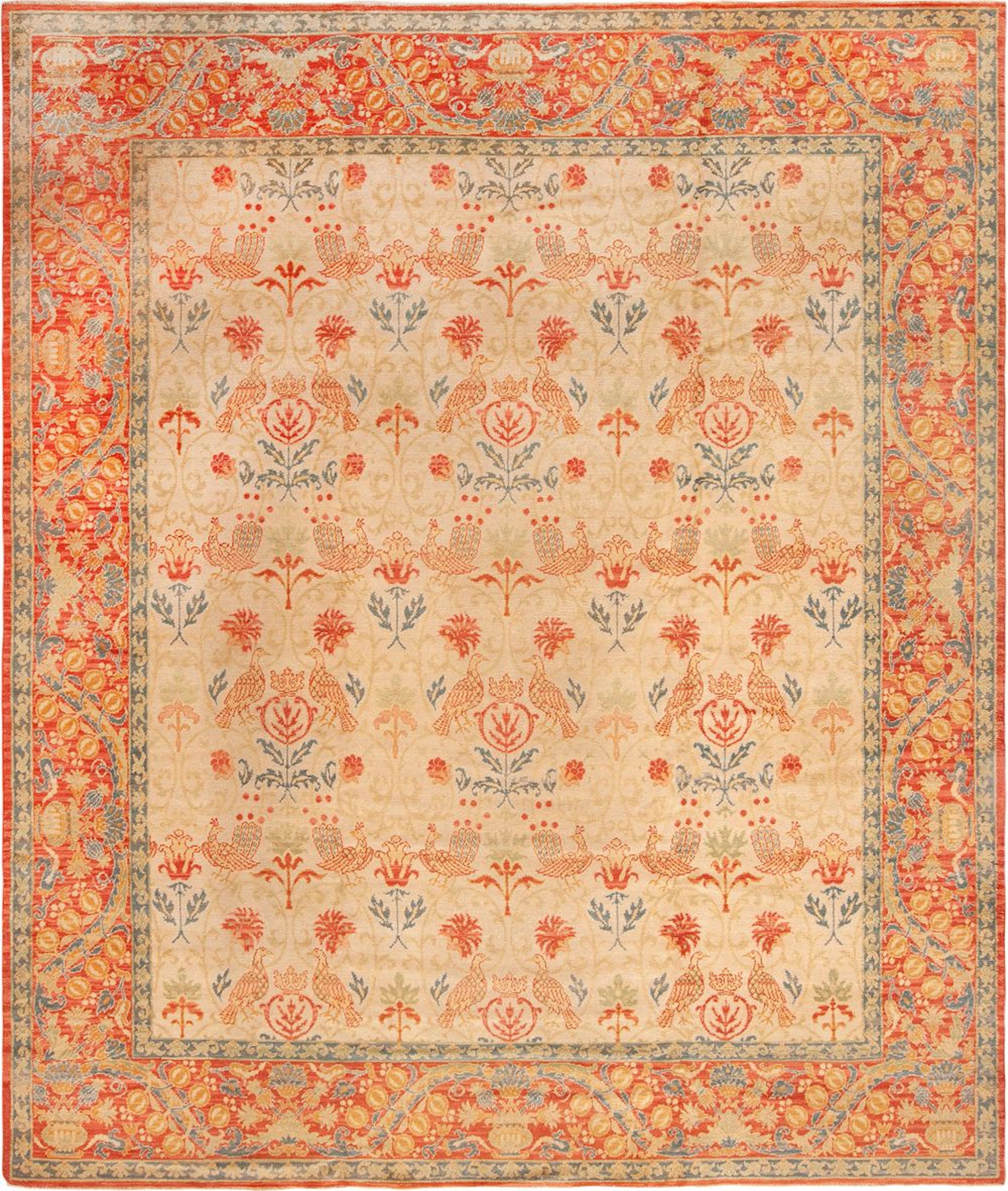 No Reserve - Antique Spanish Bird Design Rug 12 ft 10 in x 11 ft (3.91