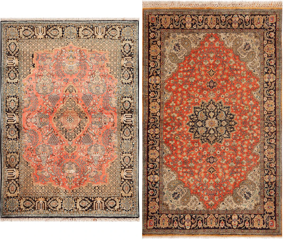 No Reserve - Pair of Vintage Persian Silk Qum Rugs - Circa 1970 -