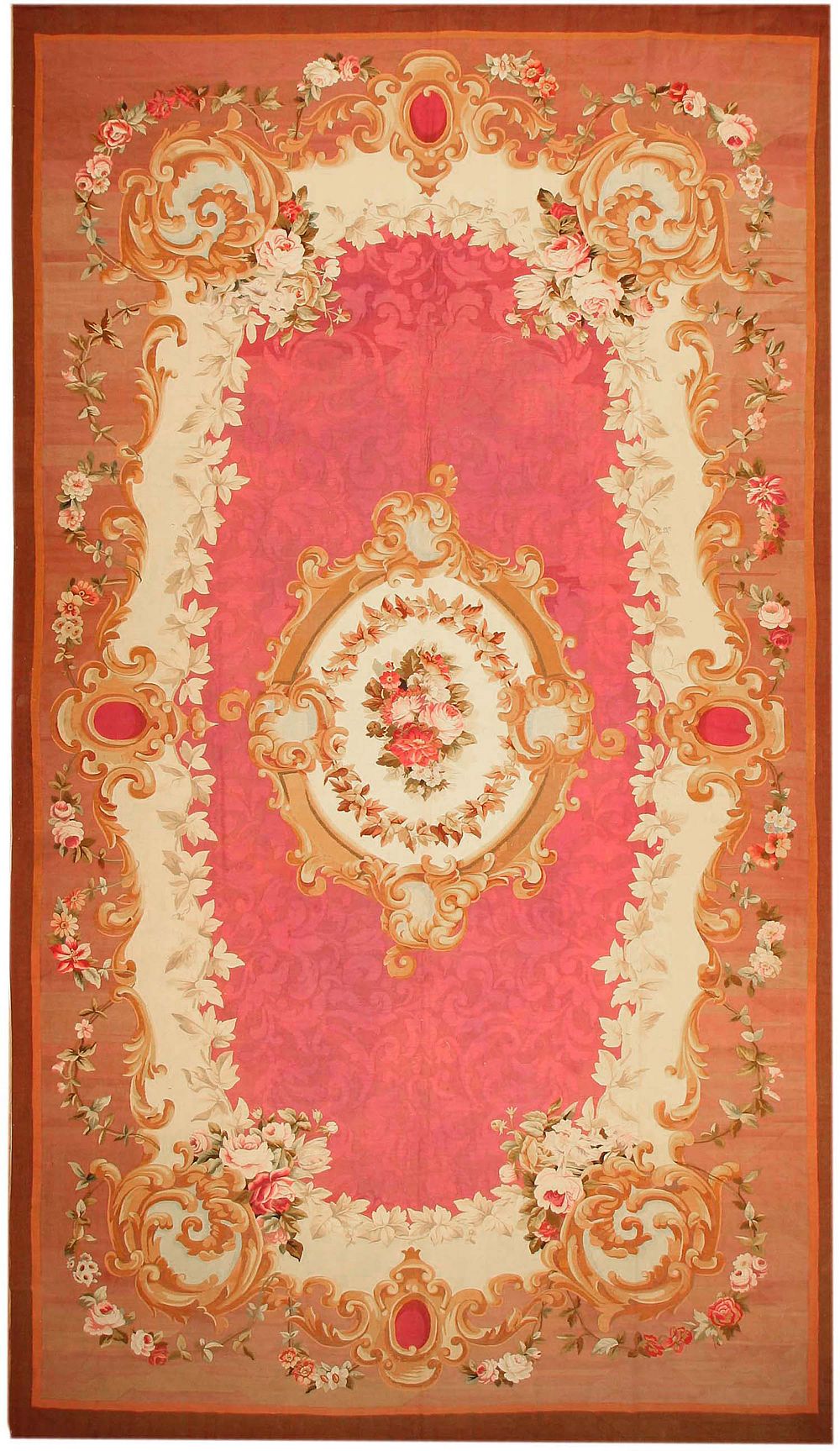 No Reserve - Antique French Aubusson Medallion Design Rug 21 ft x